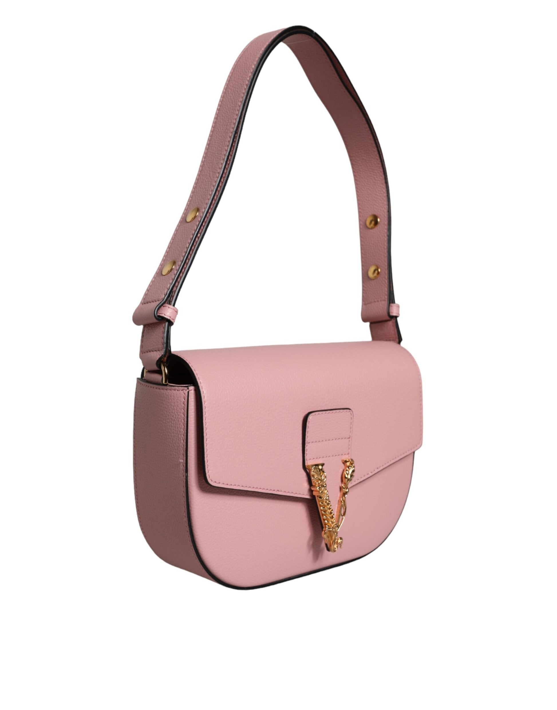 Versace Pink Grainy Calf Leather Logo Crossbody Shoulder Bag | Fashionsarah.com