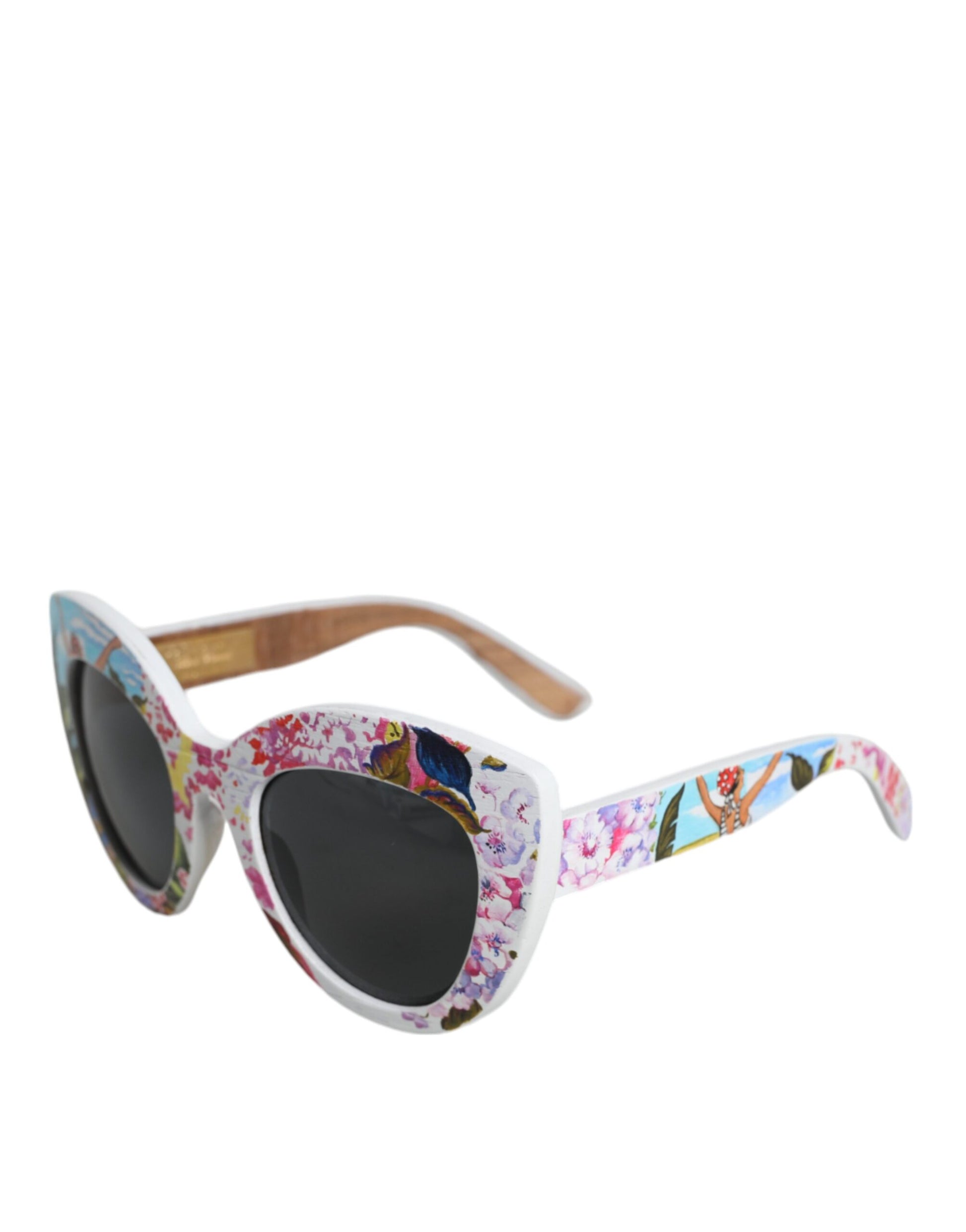 Fashionsarah.com Fashionsarah.com Dolce & Gabbana Multicolor Wood Crystal Brass Frame Floral Hand Paint Sunglasses