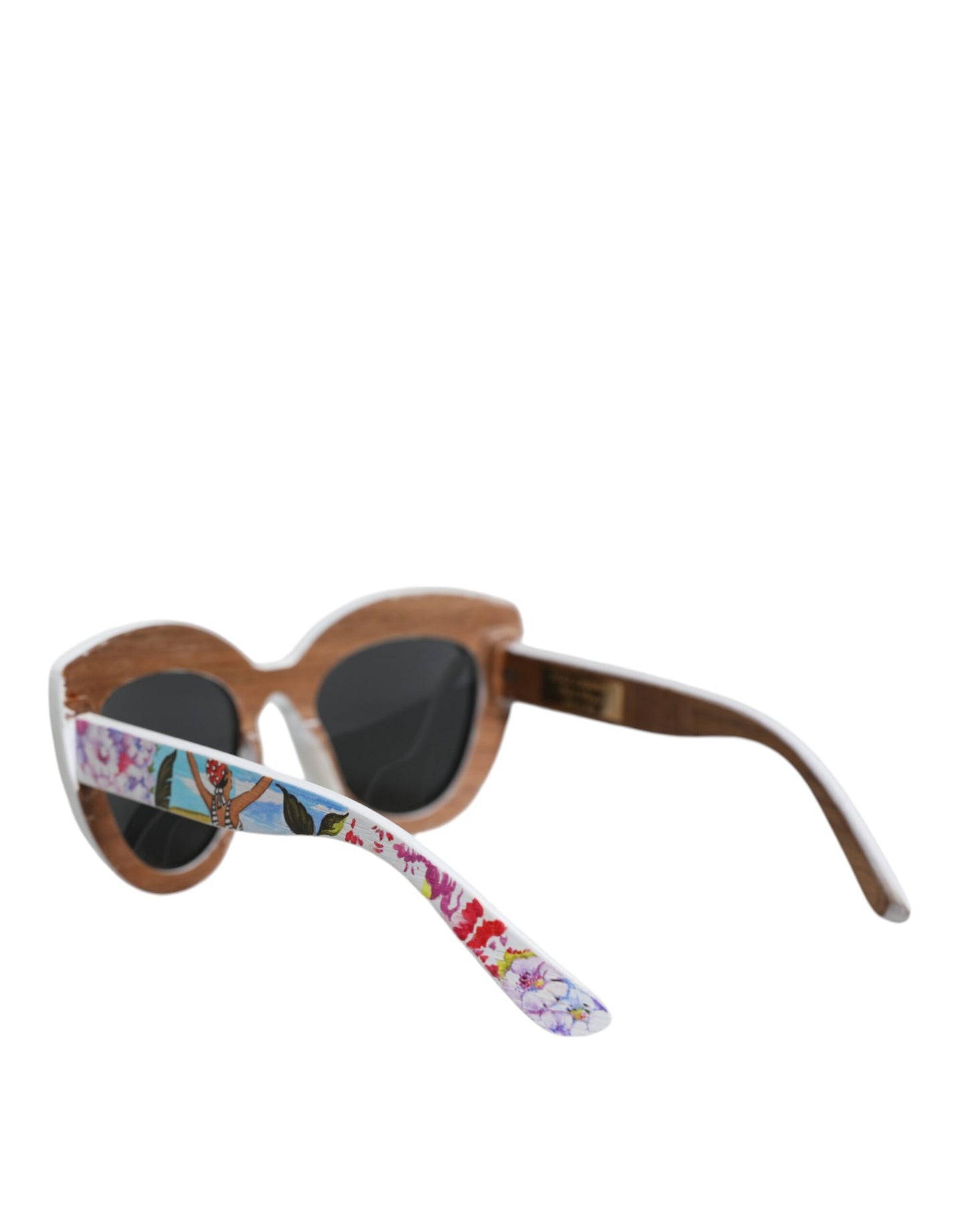 Fashionsarah.com Fashionsarah.com Dolce & Gabbana Multicolor Wood Crystal Brass Frame Floral Hand Paint Sunglasses