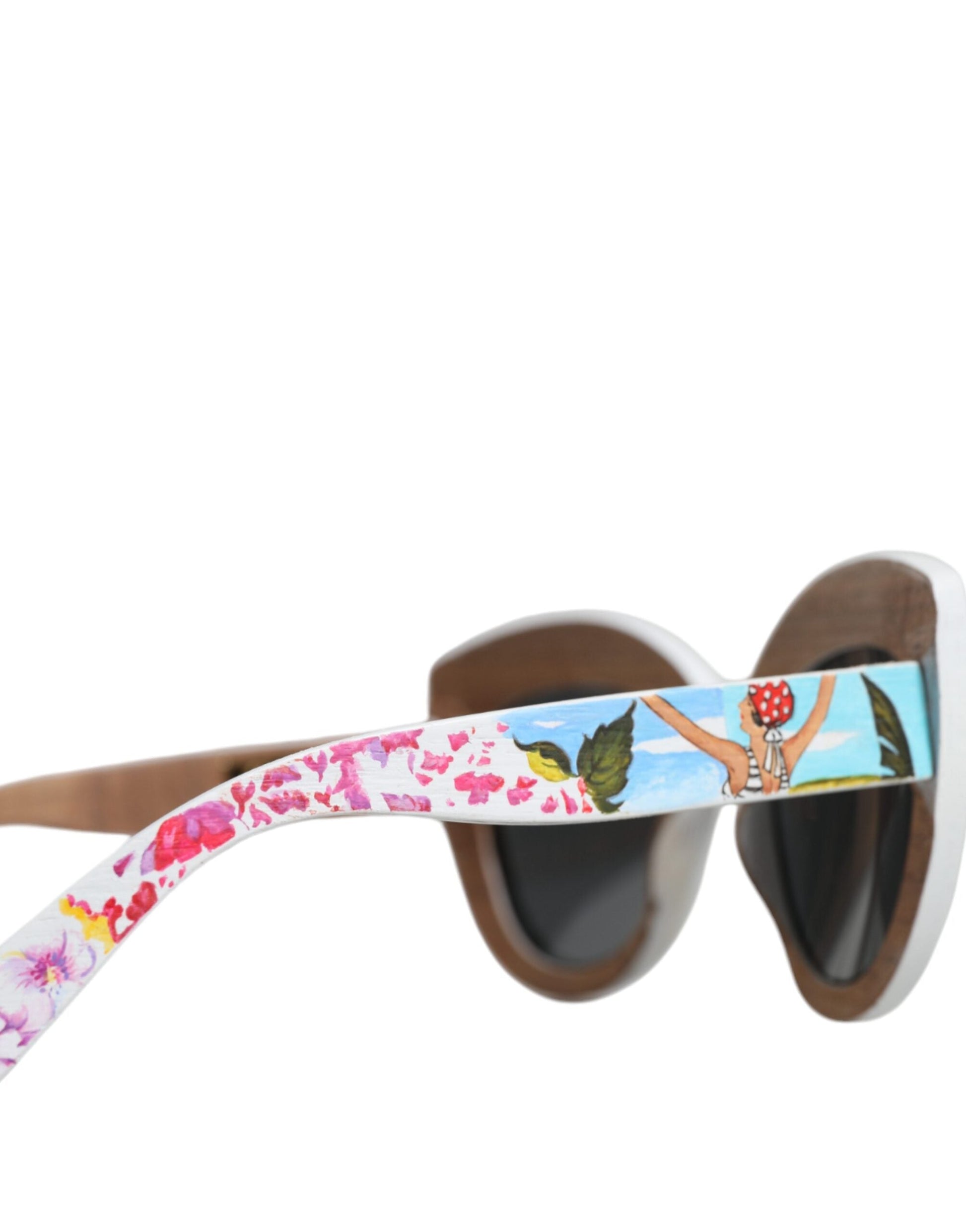 Fashionsarah.com Fashionsarah.com Dolce & Gabbana Multicolor Wood Crystal Brass Frame Floral Hand Paint Sunglasses