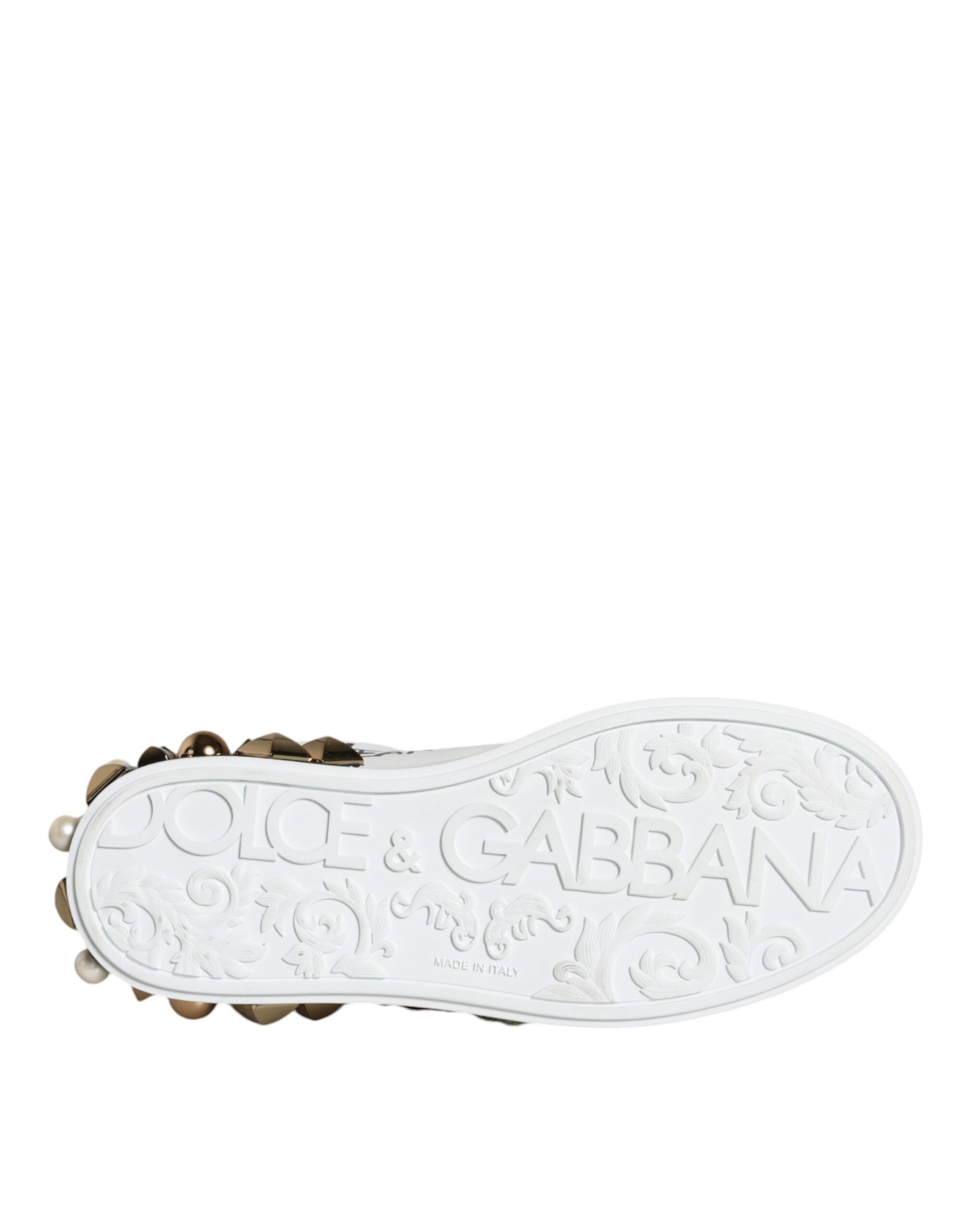 Dolce & Gabbana White Leather Floral Studded Sneakers Shoes | Fashionsarah.com