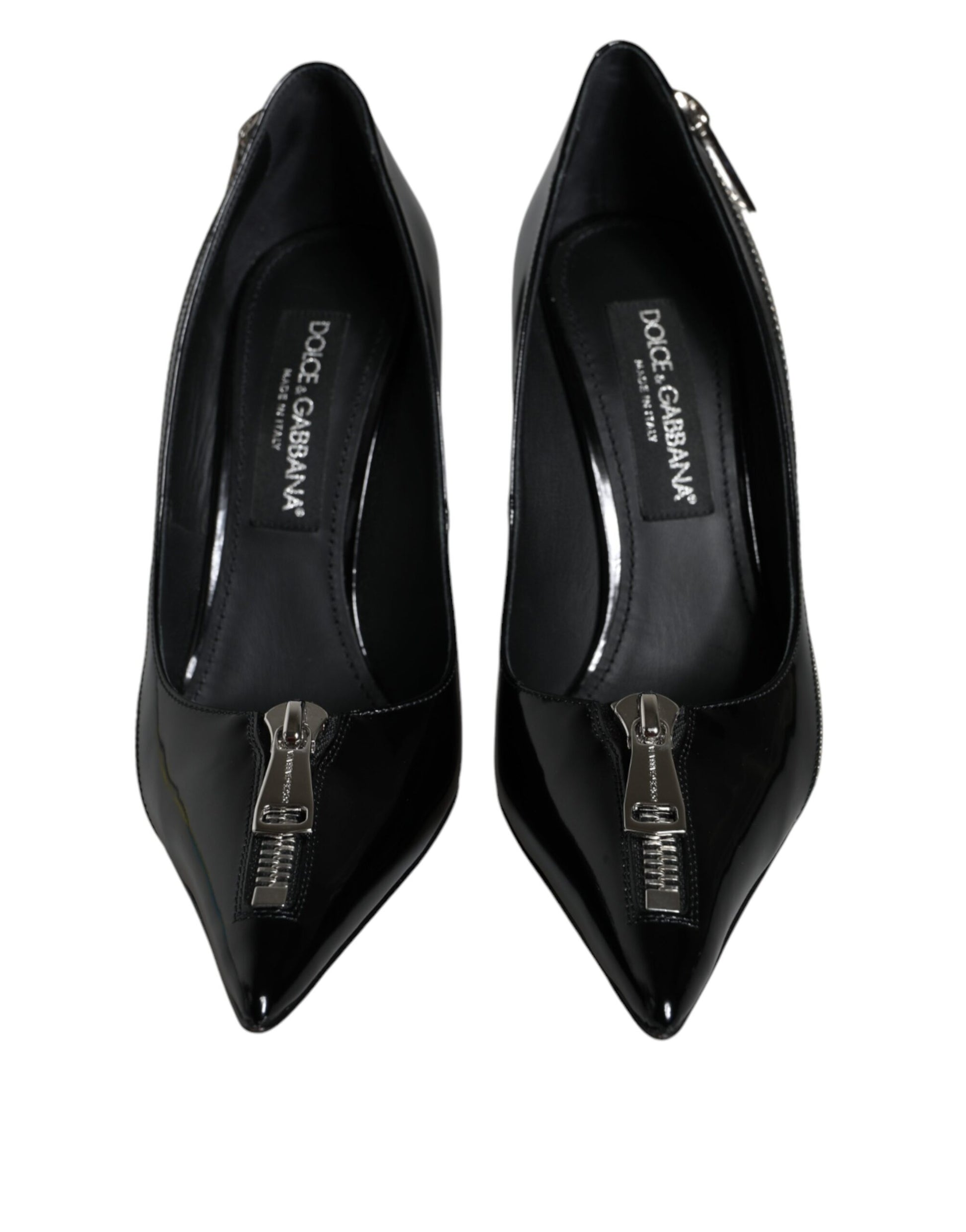 Fashionsarah.com Fashionsarah.com Dolce & Gabbana Black Patent Leather Zipper Heels Pumps Shoes