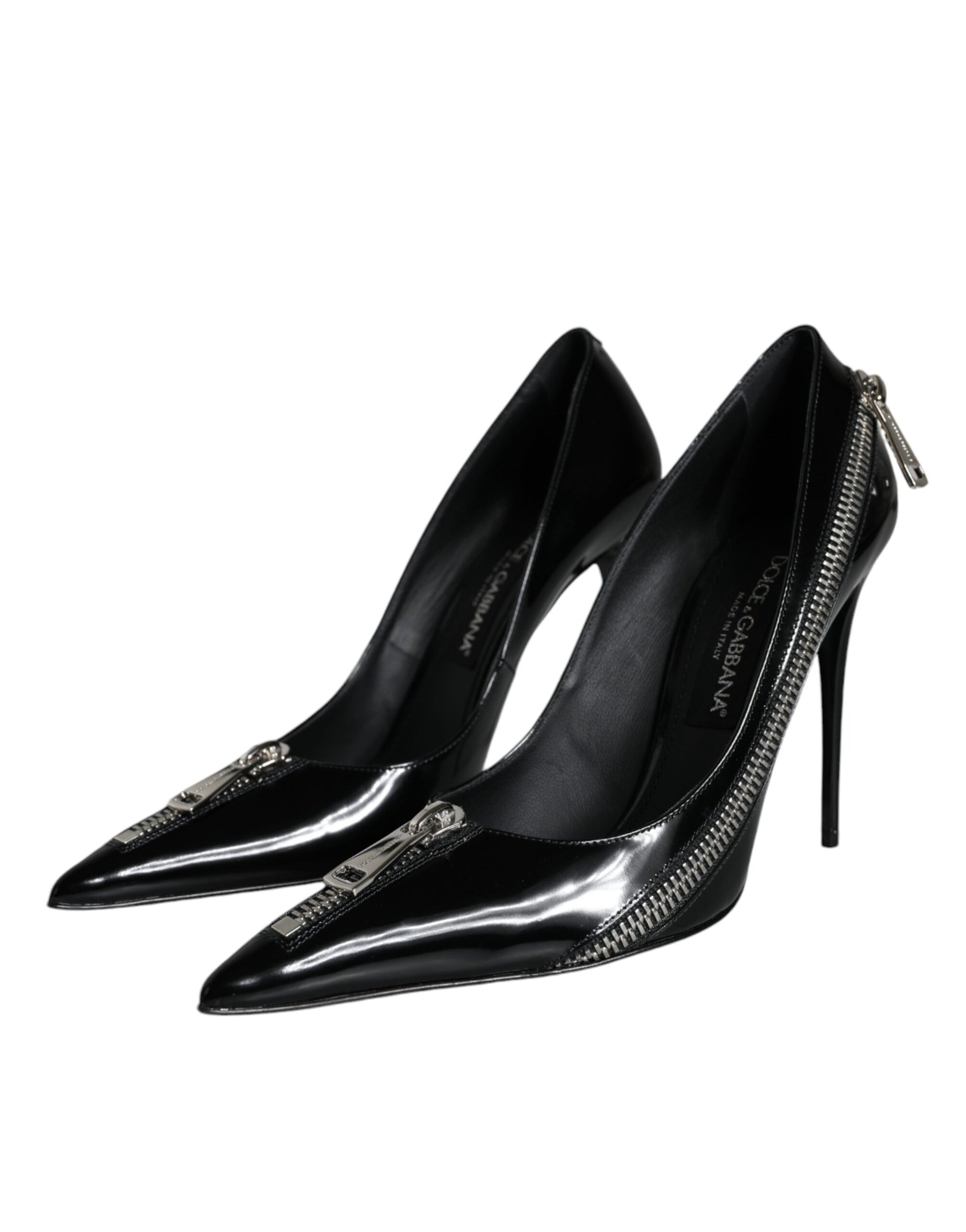 Fashionsarah.com Fashionsarah.com Dolce & Gabbana Black Patent Leather Zipper Heels Pumps Shoes