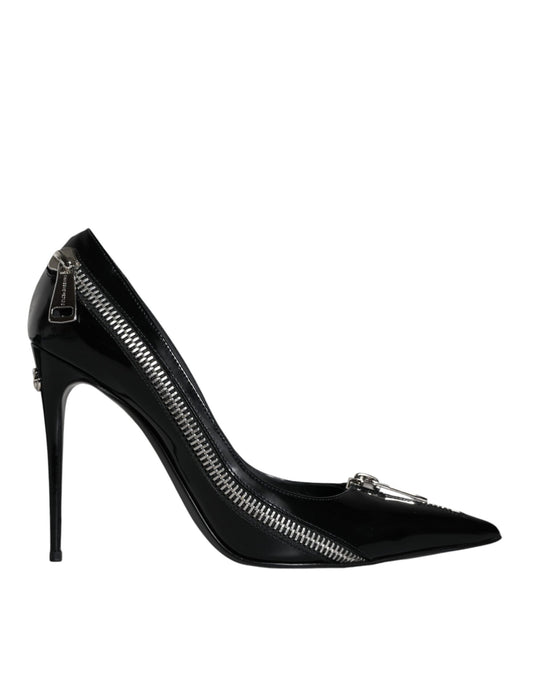 Fashionsarah.com Fashionsarah.com Dolce & Gabbana Black Patent Leather Zipper Heels Pumps Shoes