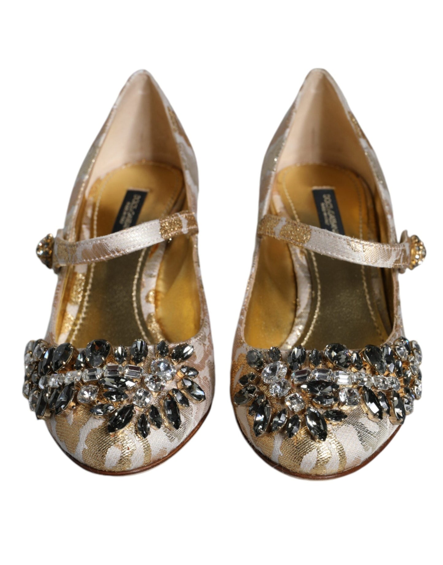 Dolce & Gabbana Gold Jacquard Crystal Mary Janes Pumps Shoes | Fashionsarah.com