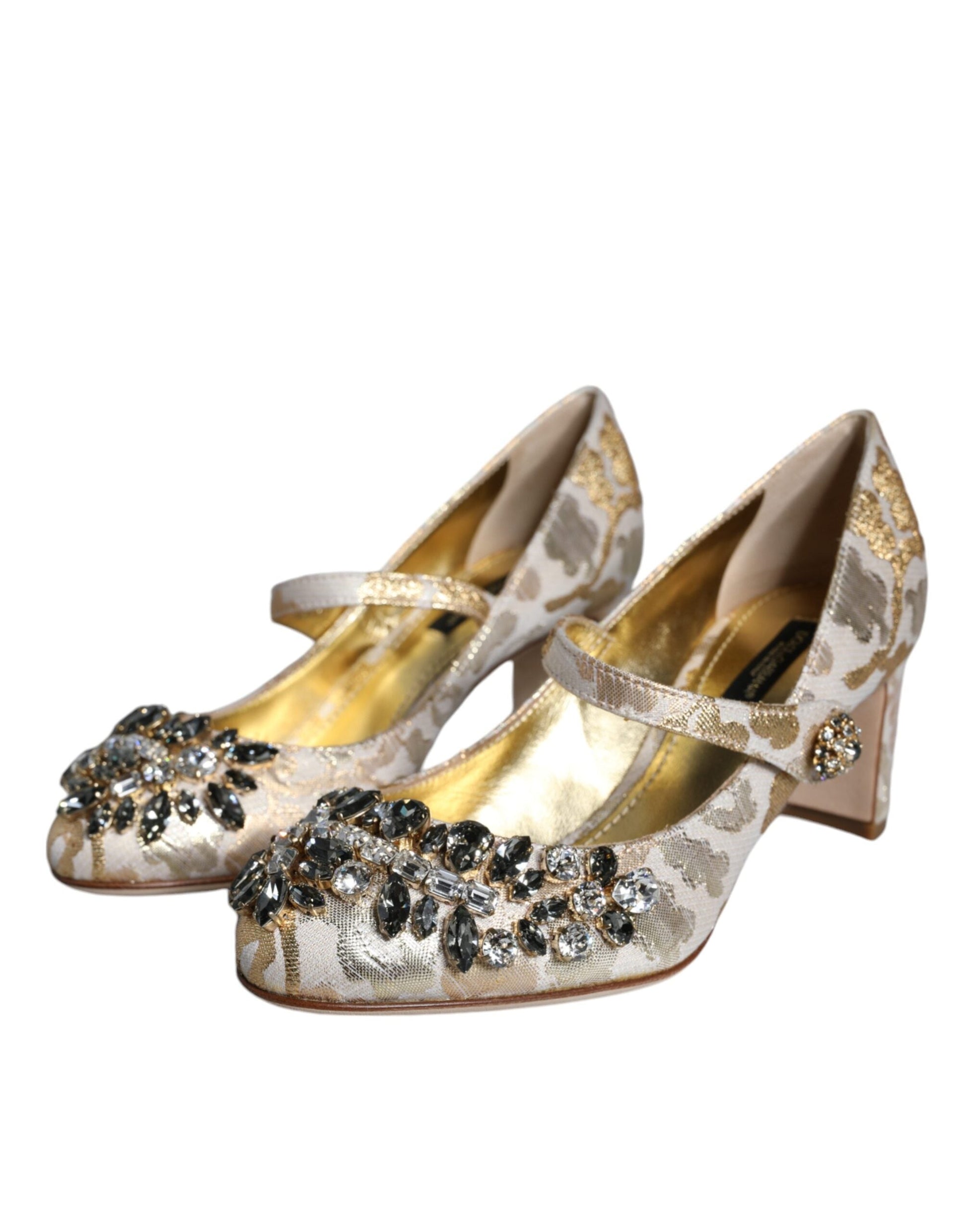 Dolce & Gabbana Gold Jacquard Crystal Mary Janes Pumps Shoes | Fashionsarah.com