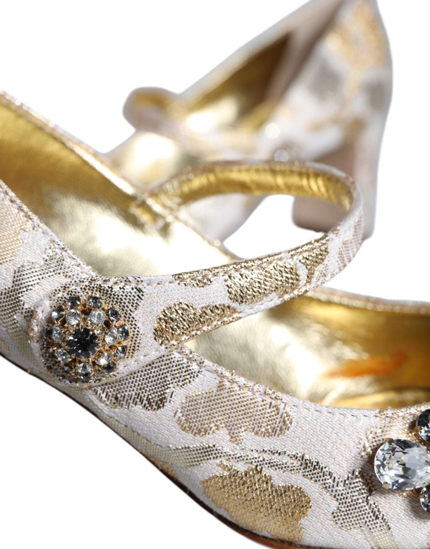 Dolce & Gabbana Gold Jacquard Crystal Mary Janes Pumps Shoes | Fashionsarah.com