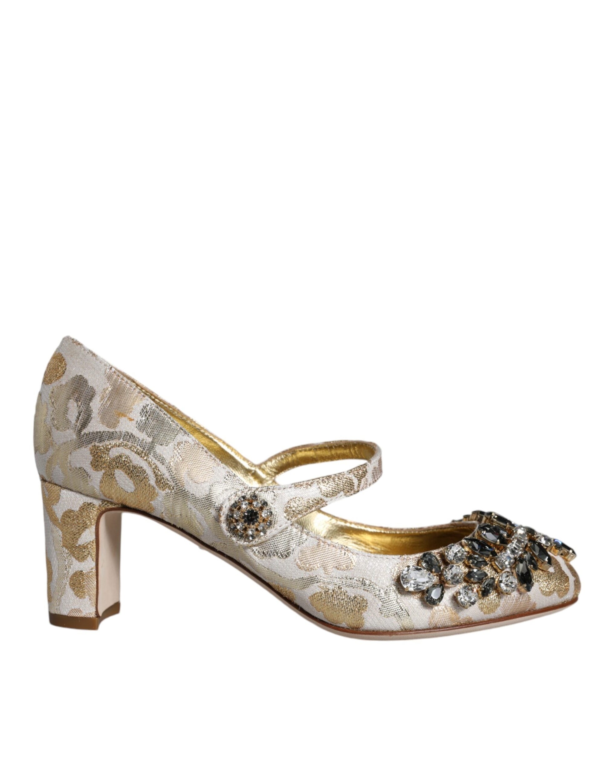 Dolce & Gabbana Gold Jacquard Crystal Mary Janes Pumps Shoes | Fashionsarah.com