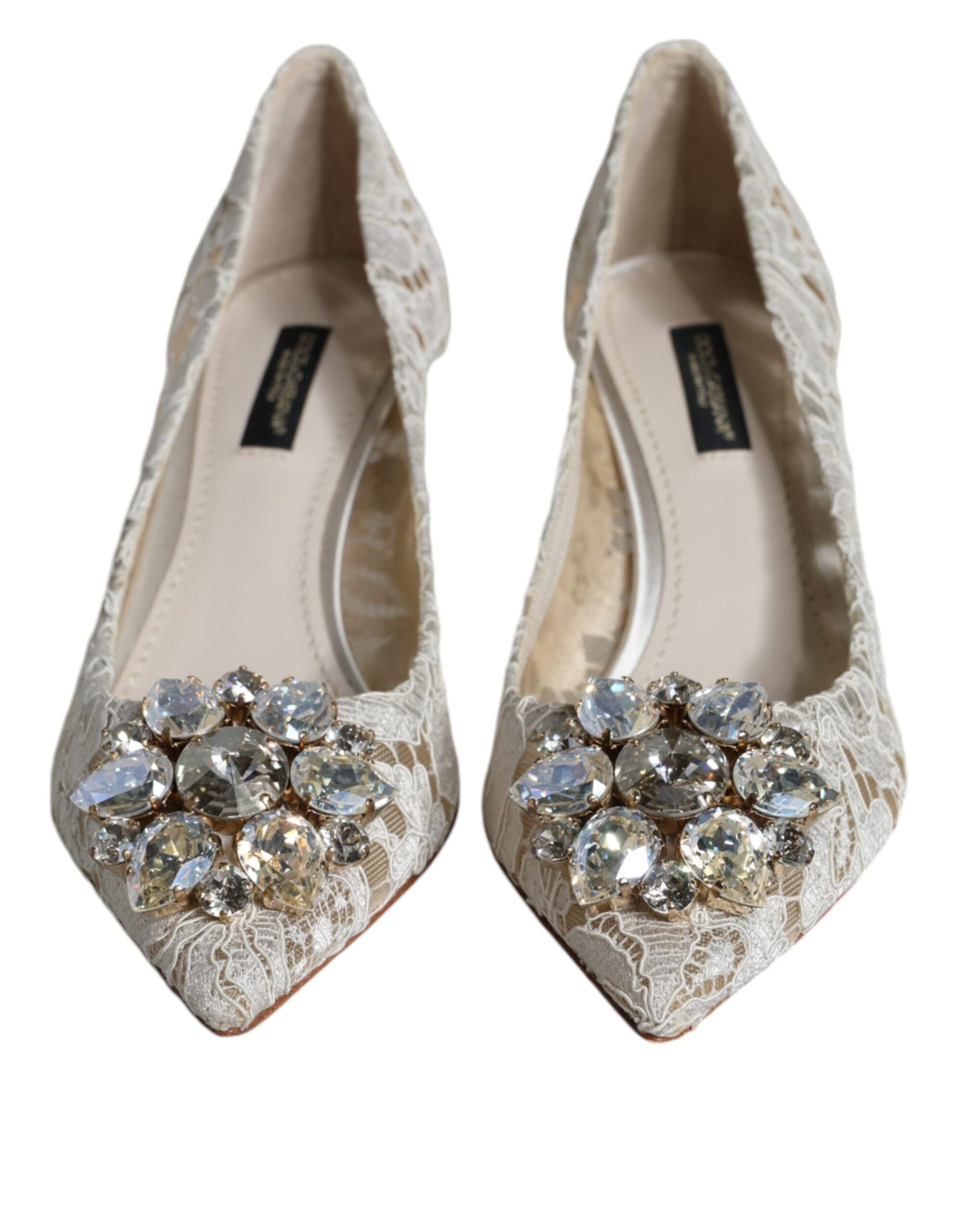 Dolce & Gabbana White Taormina Lace Crystal Heel Pumps Shoes | Fashionsarah.com