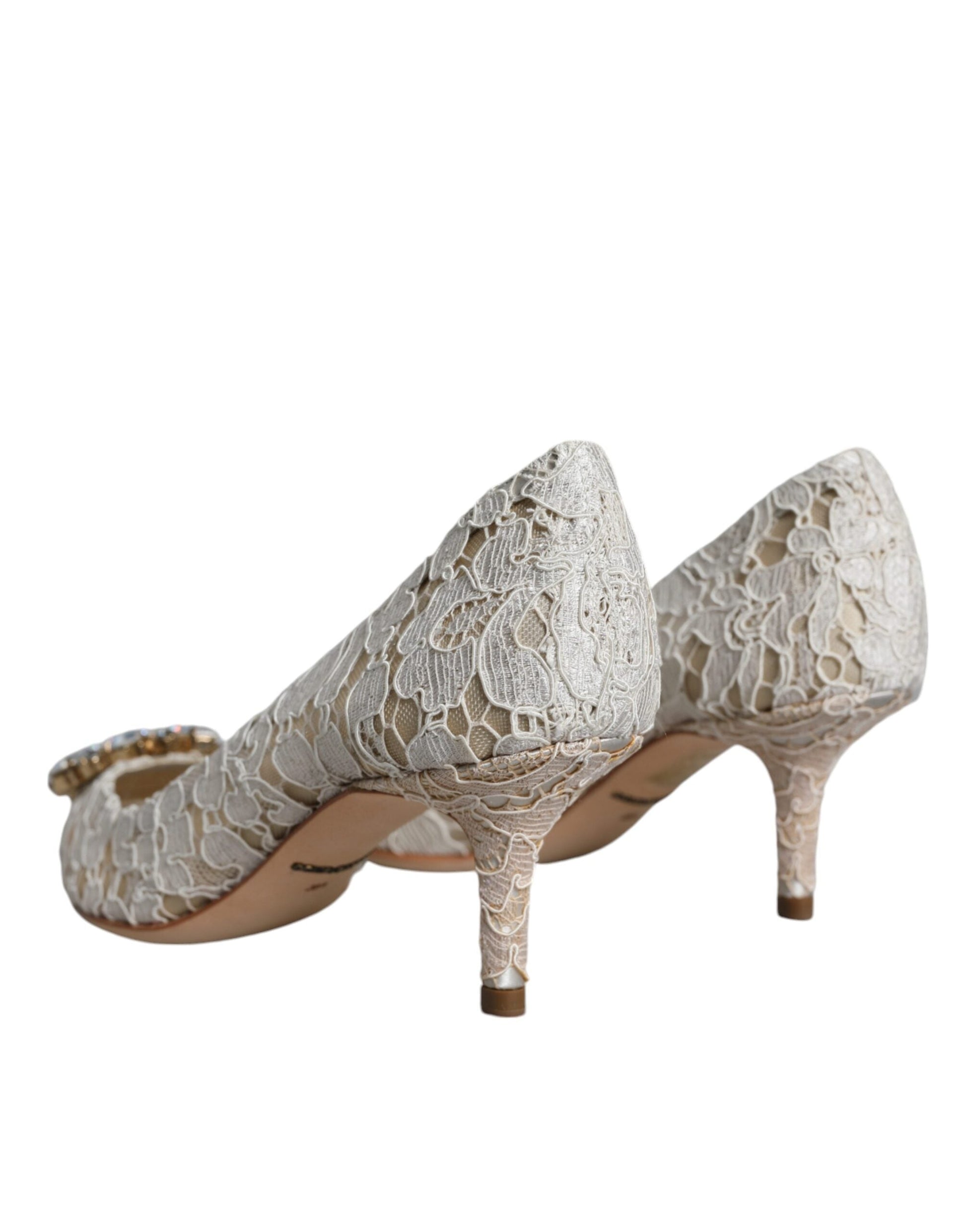 Dolce & Gabbana White Taormina Lace Crystal Heel Pumps Shoes | Fashionsarah.com