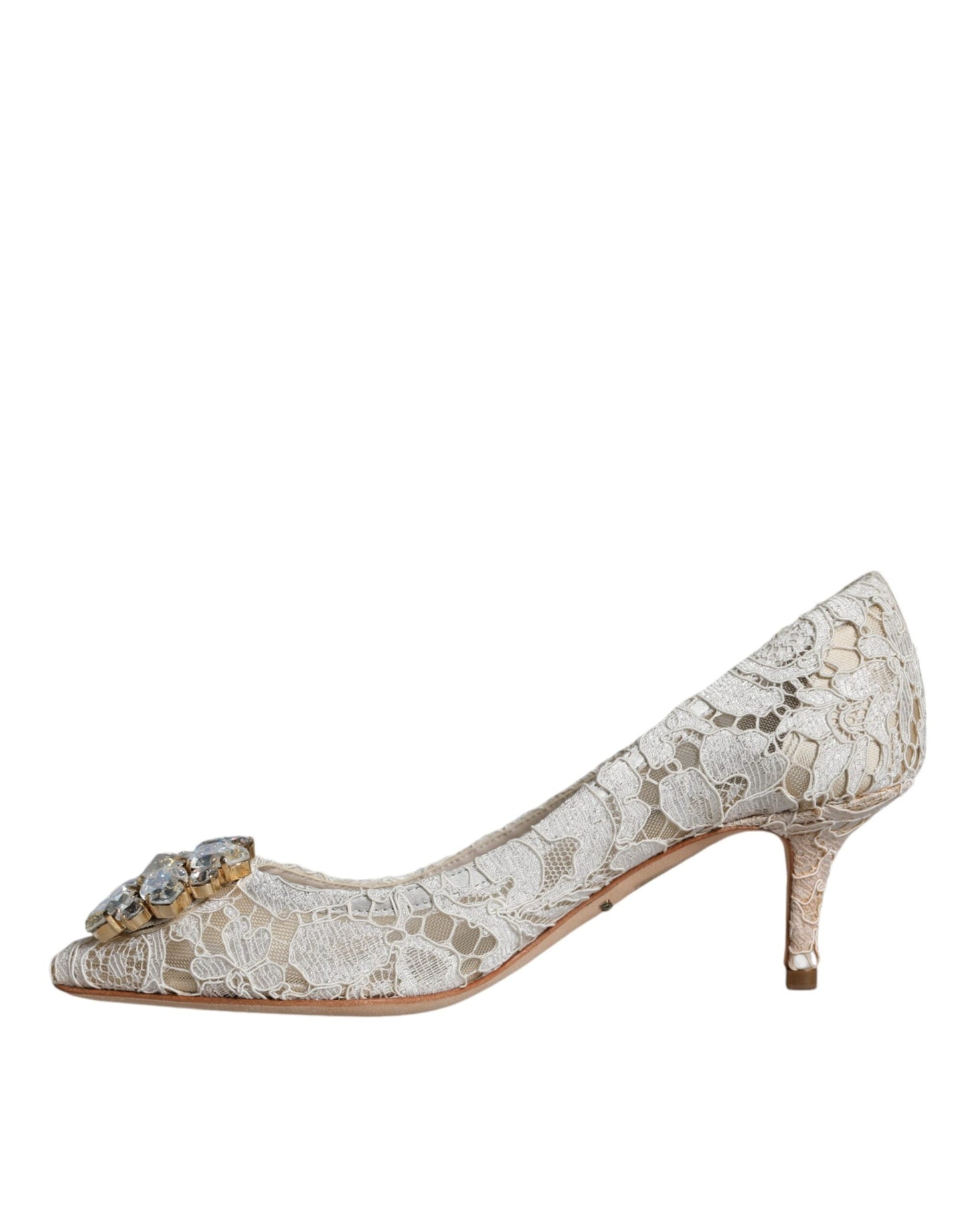 Dolce & Gabbana White Taormina Lace Crystal Heel Pumps Shoes | Fashionsarah.com