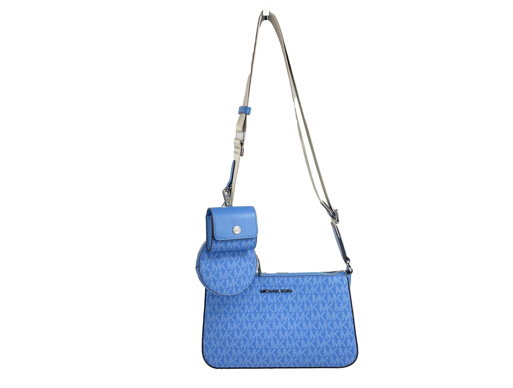 Fashionsarah.com Fashionsarah.com Michael Kors Jet Set Signature PVC Crossbody Tech Attachment Bag Purse Blue