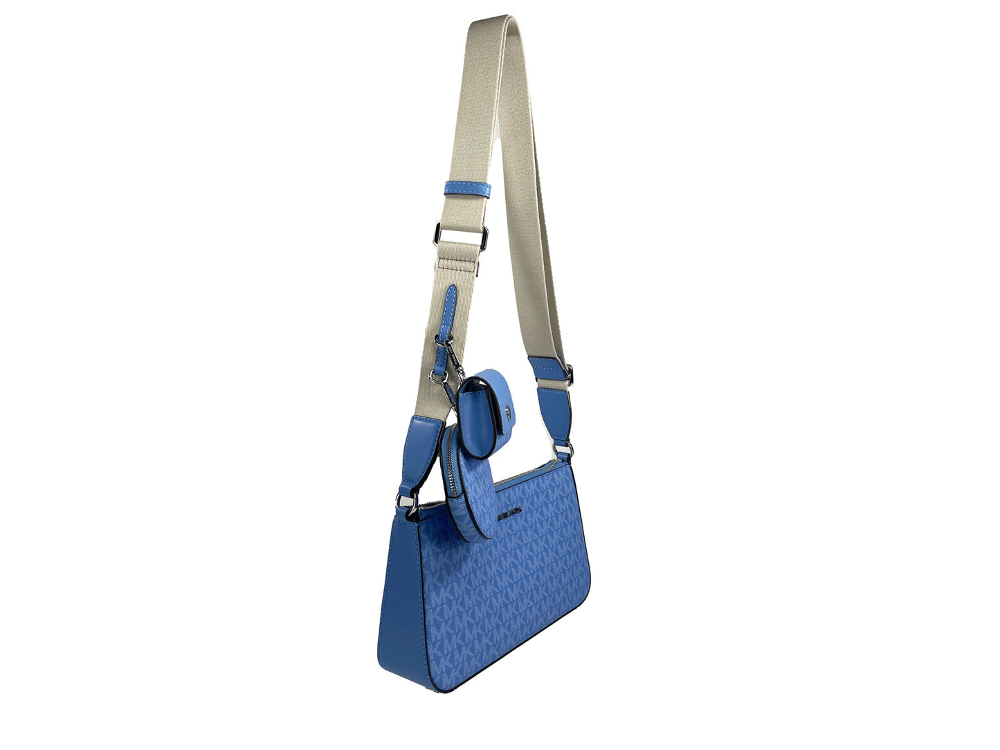 Fashionsarah.com Fashionsarah.com Michael Kors Jet Set Signature PVC Crossbody Tech Attachment Bag Purse Blue