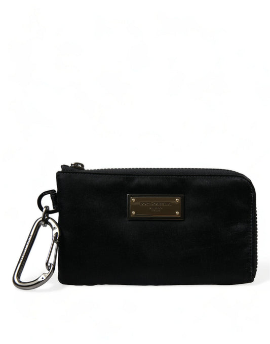Fashionsarah.com Fashionsarah.com Dolce & Gabbana Black Nylon Logo Plaque Keyring Pouch Clutch Bag