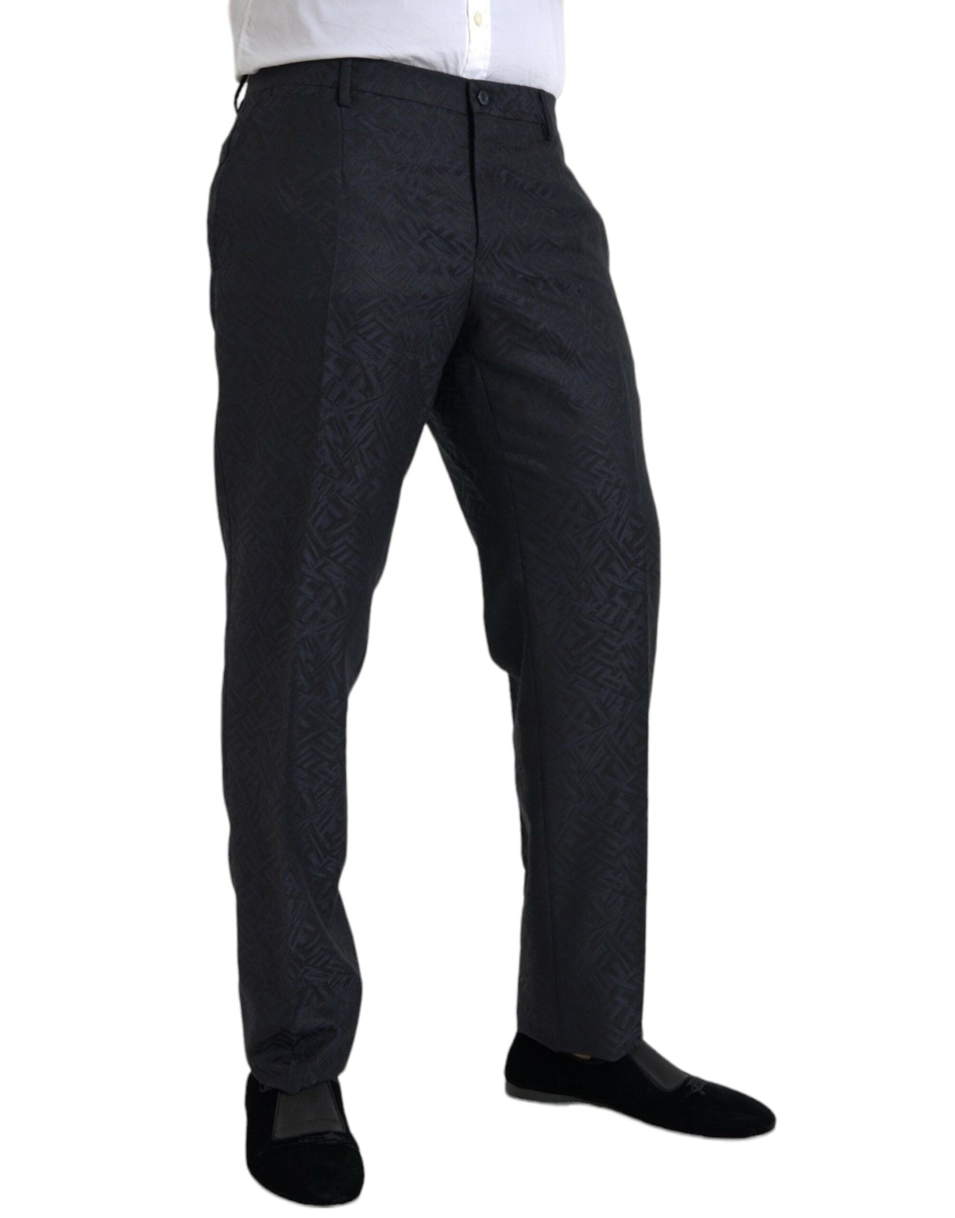 Fashionsarah.com Fashionsarah.com Dolce & Gabbana Blue Brocade Wool Skinny Men Dress Pants