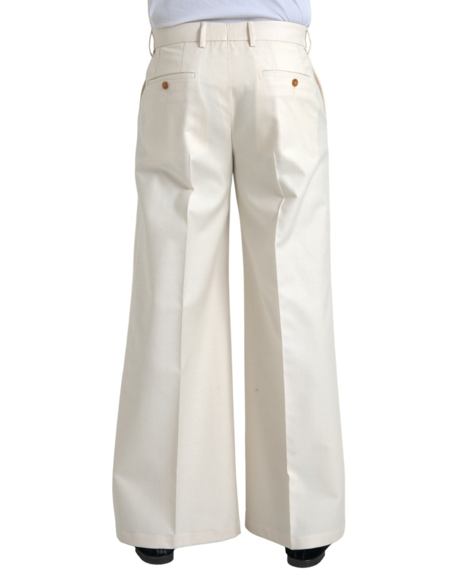 Fashionsarah.com Fashionsarah.com Dolce & Gabbana White Wool Wide Leg Mid Waist Pants