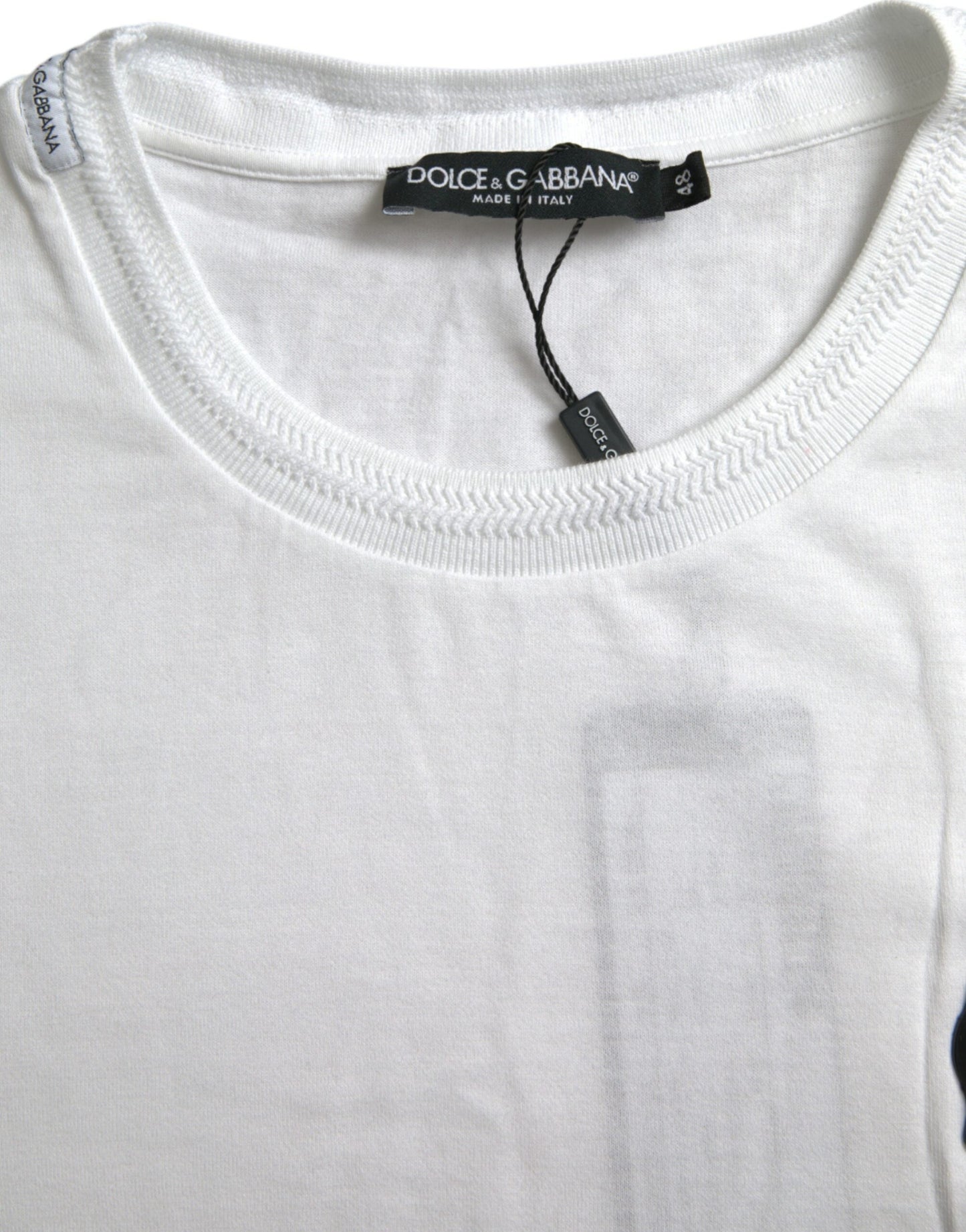 Dolce & Gabbana White Logo Patch Cotton Crew Neck T-shirt | Fashionsarah.com