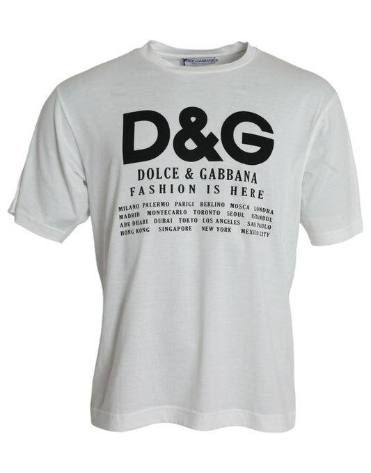 Fashionsarah.com Fashionsarah.com Dolce & Gabbana White Graphic Print Cotton Crew Neck T-shirt