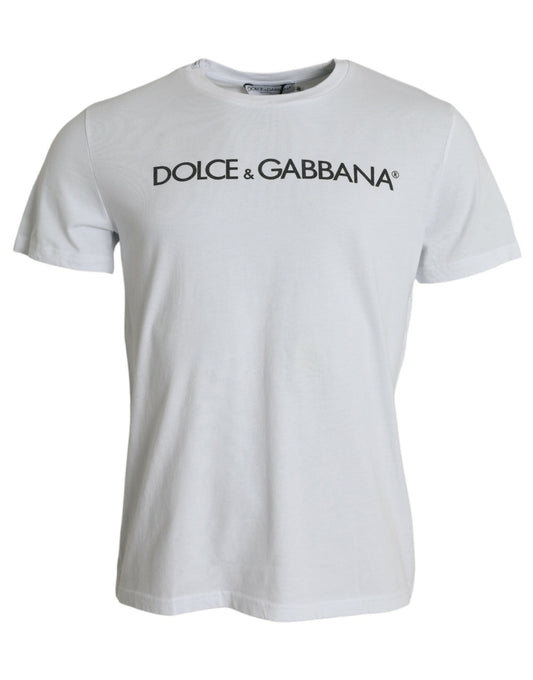 Fashionsarah.com Fashionsarah.com Dolce & Gabbana White Logo Print Cotton Crew Neck T-shirt