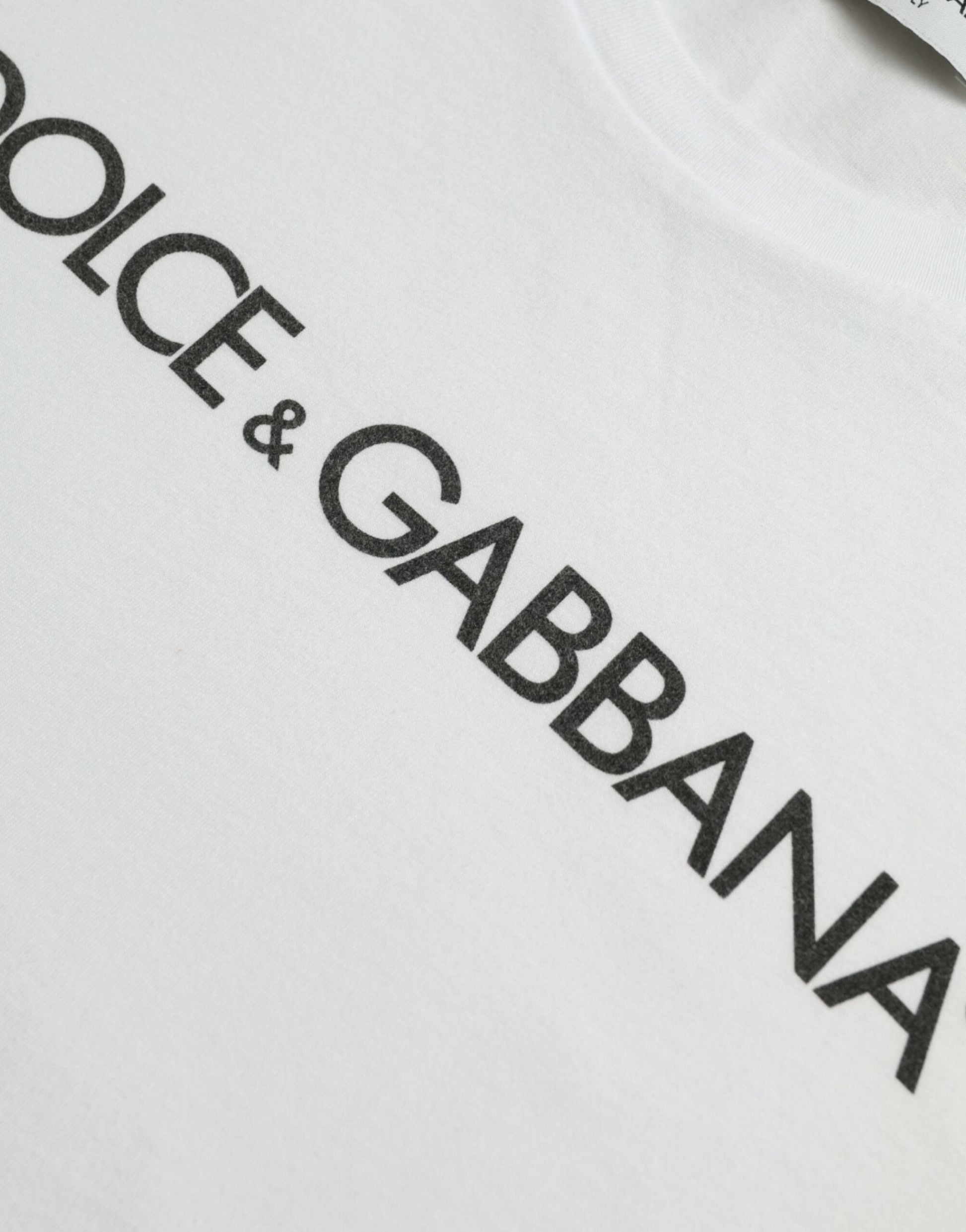 Dolce & Gabbana White Logo Print Cotton Crew Neck T-shirt | Fashionsarah.com