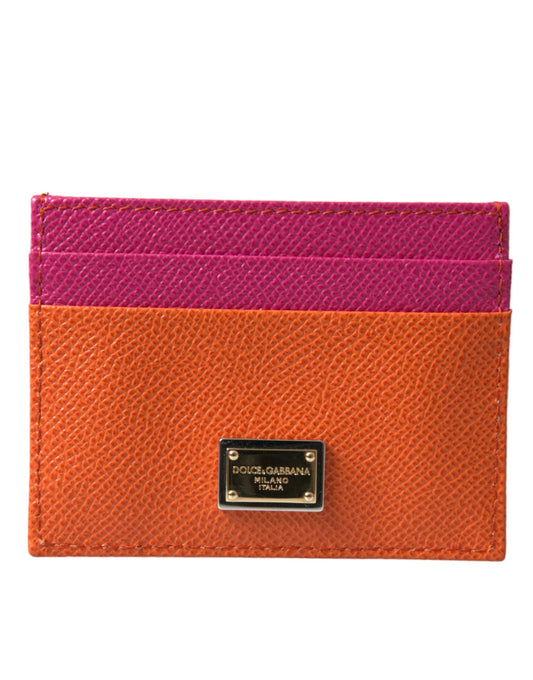 Fashionsarah.com Fashionsarah.com Dolce & Gabbana Pink Orange Heart Sequin Leather Logo Card Holder Wallet