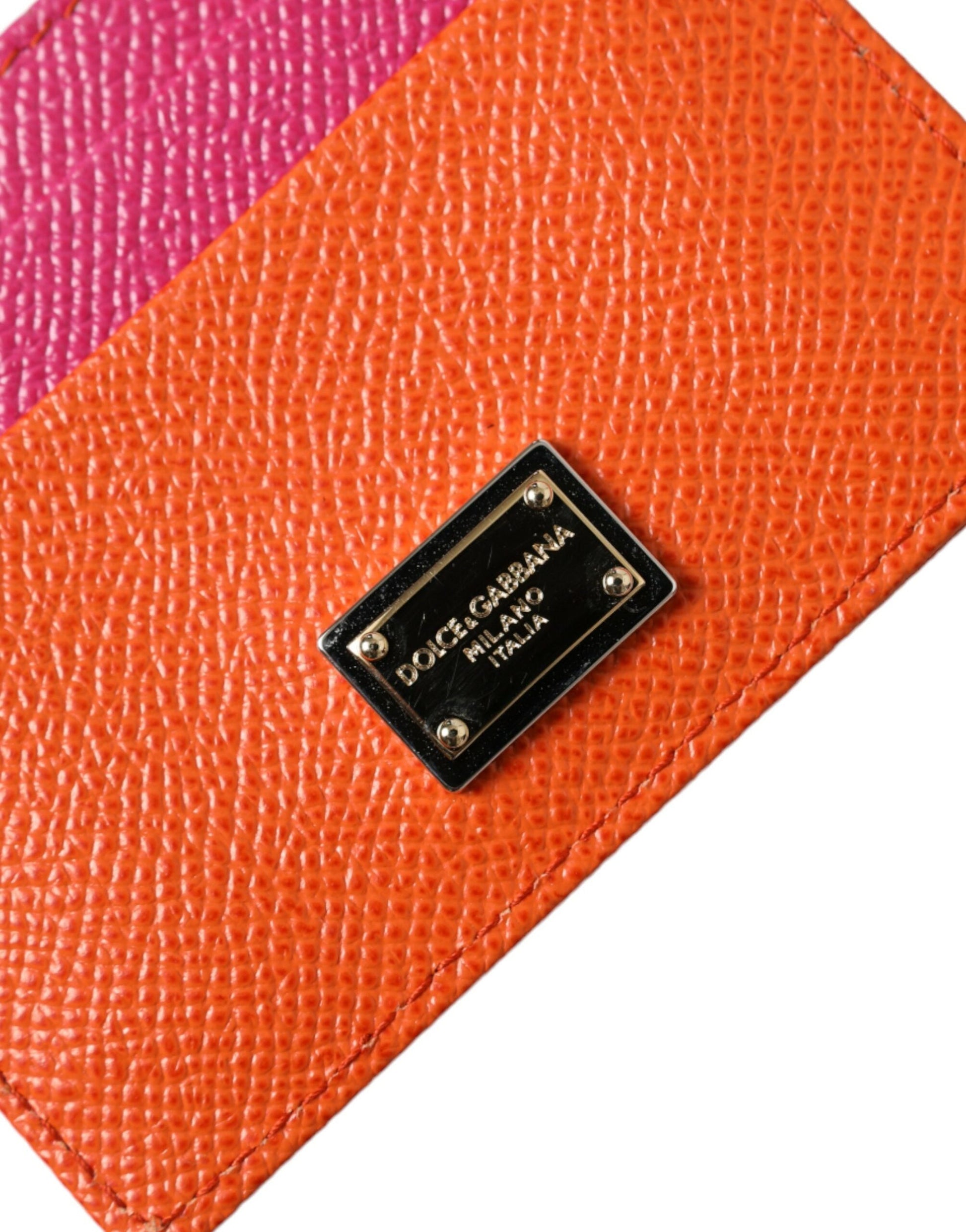 Dolce & Gabbana Pink Orange Heart Sequin Leather Logo Card Holder Wallet | Fashionsarah.com