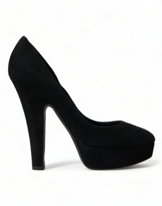 Dolce & Gabbana Black Suede Leather Platform Heel Pumps | Fashionsarah.com