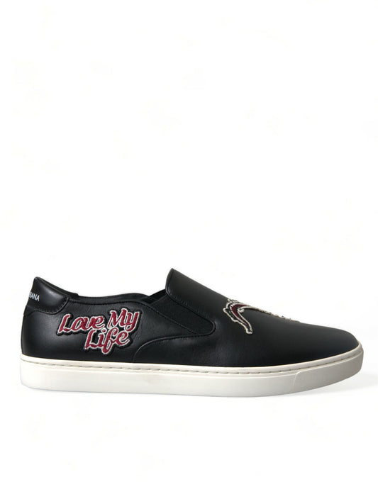 Fashionsarah.com Fashionsarah.com Dolce & Gabbana Black Patch Embellished Slip On Men Sneakers Shoes