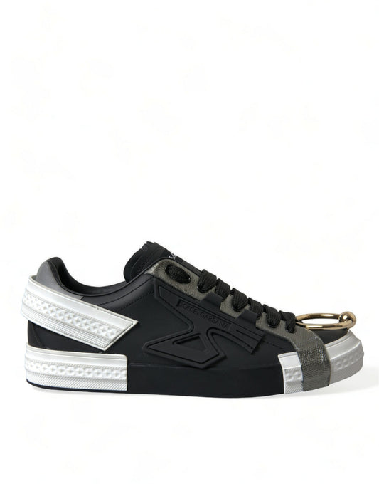 Fashionsarah.com Fashionsarah.com Dolce & Gabbana Black Leather Low Top Men Sneakers Shoes