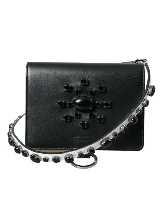 Fashionsarah.com Fashionsarah.com Dolce & Gabbana Black White Leather Crystal Embellished Cardholder Wallet