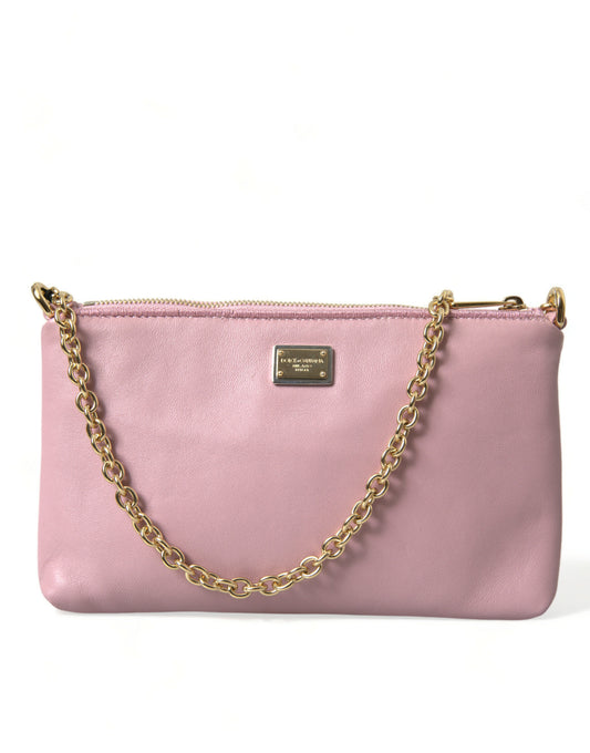 Dolce & Gabbana Pink Floral Embroidered Leather Chain Clutch Bag | Fashionsarah.com