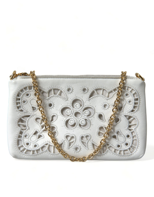 Fashionsarah.com Fashionsarah.com Dolce & Gabbana Embroidered Floral Leather Clutch with Chain Strap