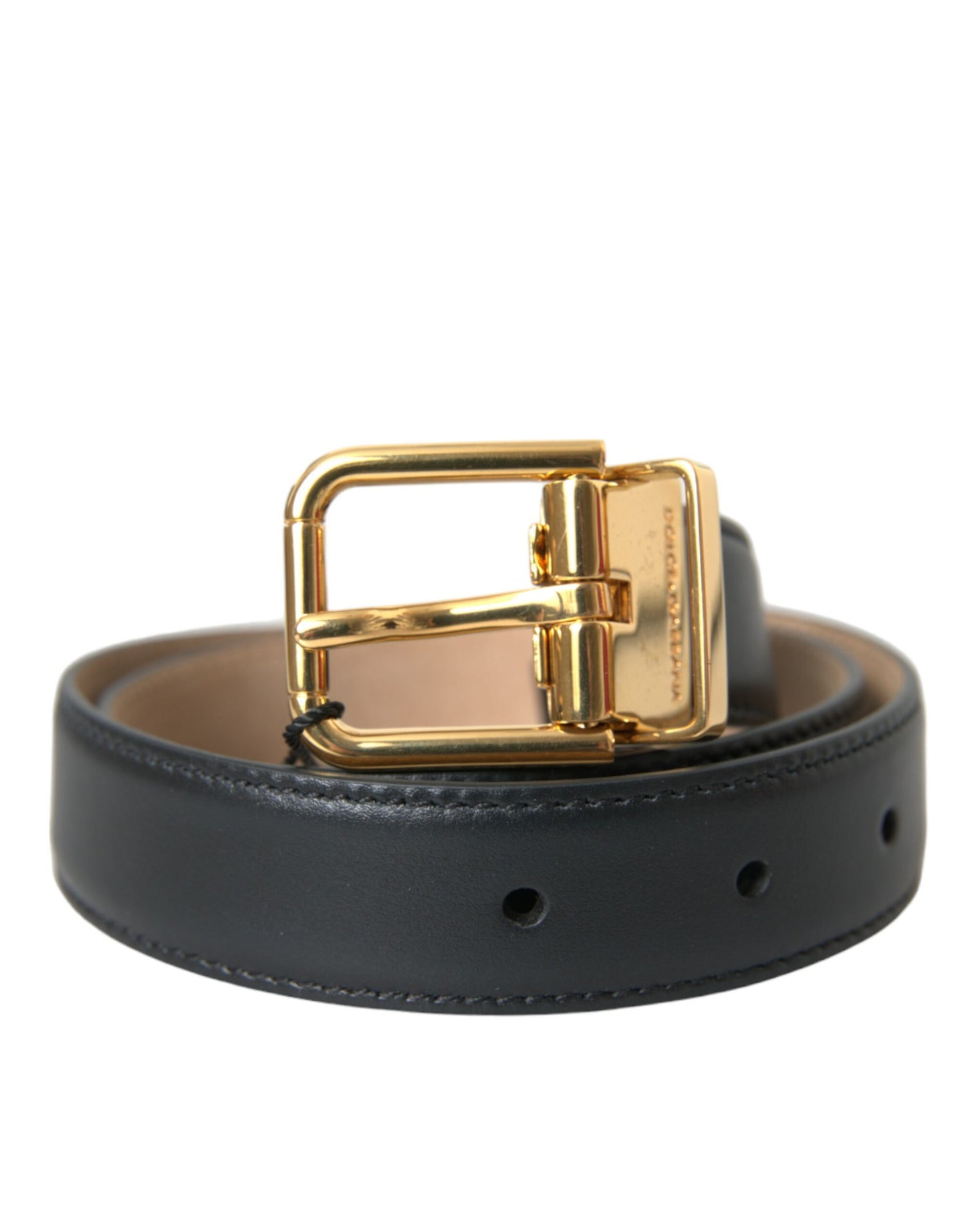 Fashionsarah.com Fashionsarah.com Dolce & Gabbana Black Leather Gold Metal Buckle Belt Men