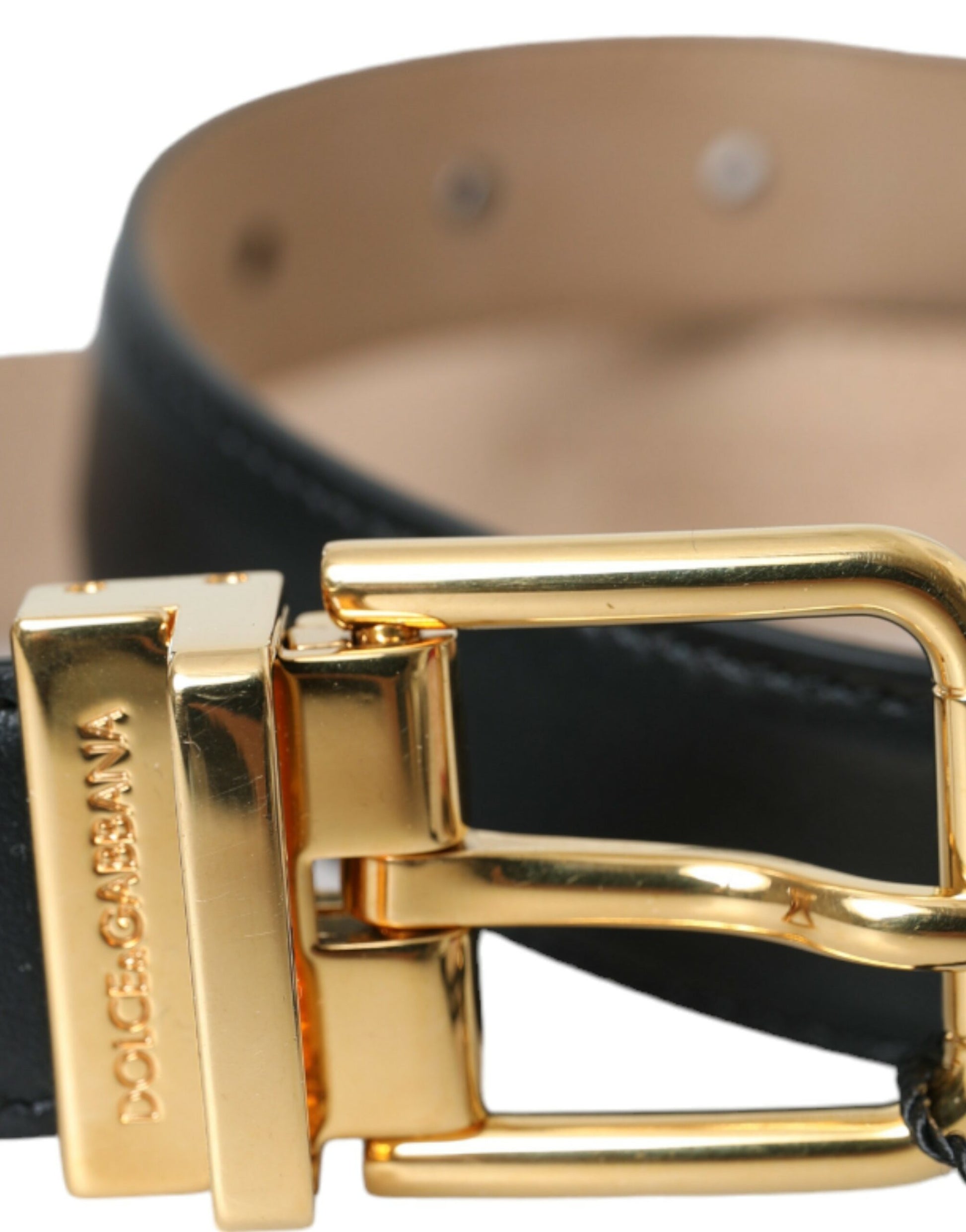 Fashionsarah.com Fashionsarah.com Dolce & Gabbana Black Leather Gold Metal Buckle Belt Men