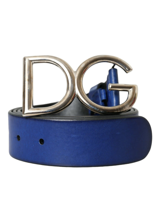 Fashionsarah.com Fashionsarah.com Dolce & Gabbana Blue Leather Silver Metal Logo Buckle Belt Men