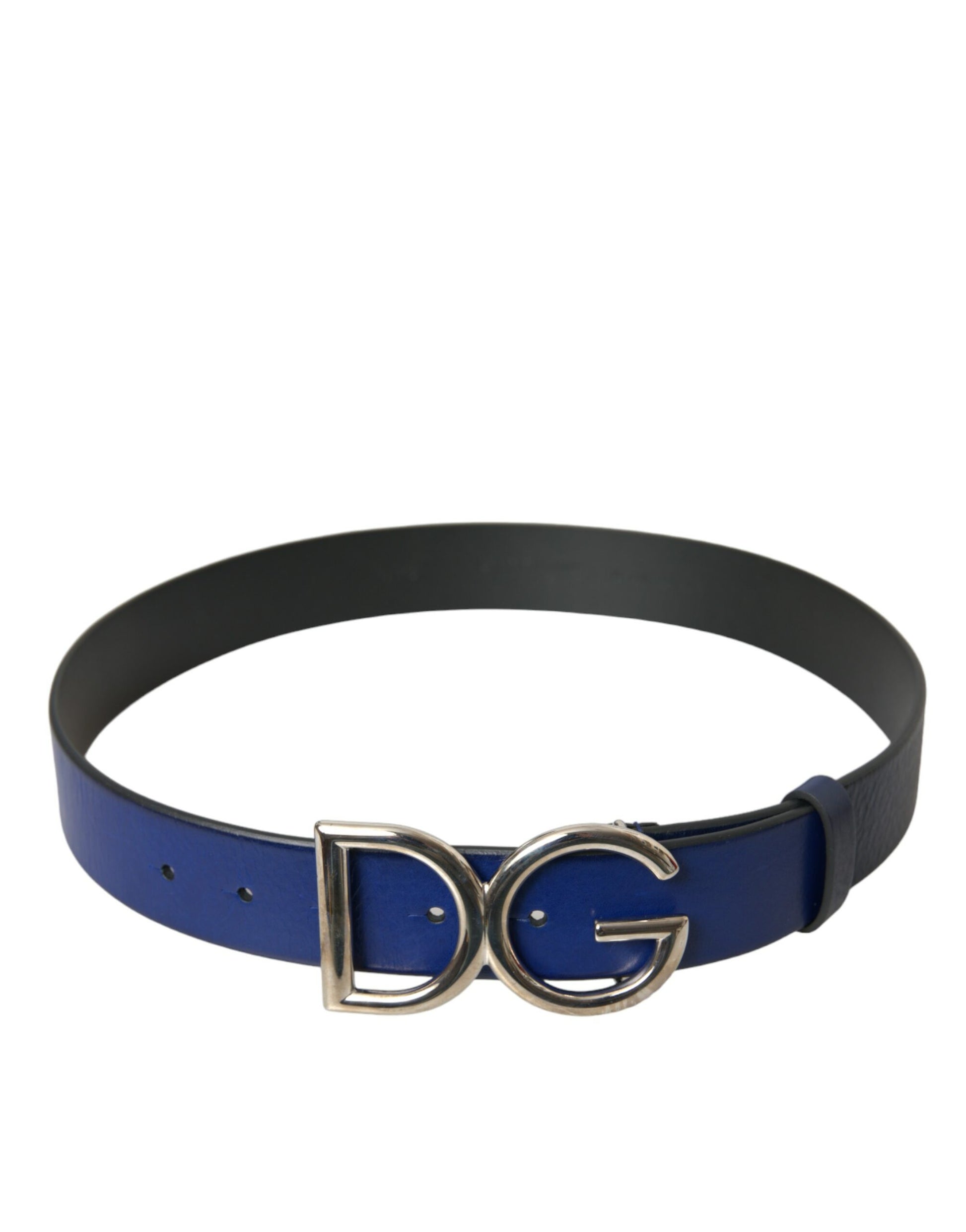 Dolce & Gabbana Blue Leather Silver Metal Logo Buckle Belt Men | Fashionsarah.com