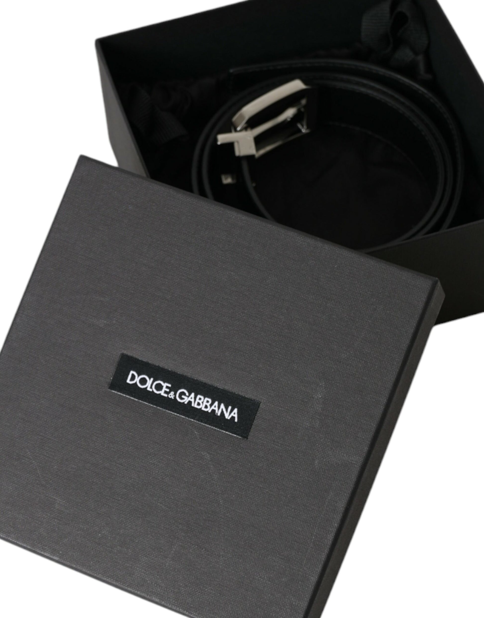 Fashionsarah.com Fashionsarah.com Dolce & Gabbana Black Leather Silver Metal Buckle Belt Men