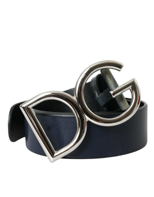 Fashionsarah.com Fashionsarah.com Dolce & Gabbana Blue Leather Silver Metal Logo Buckle Belt Men