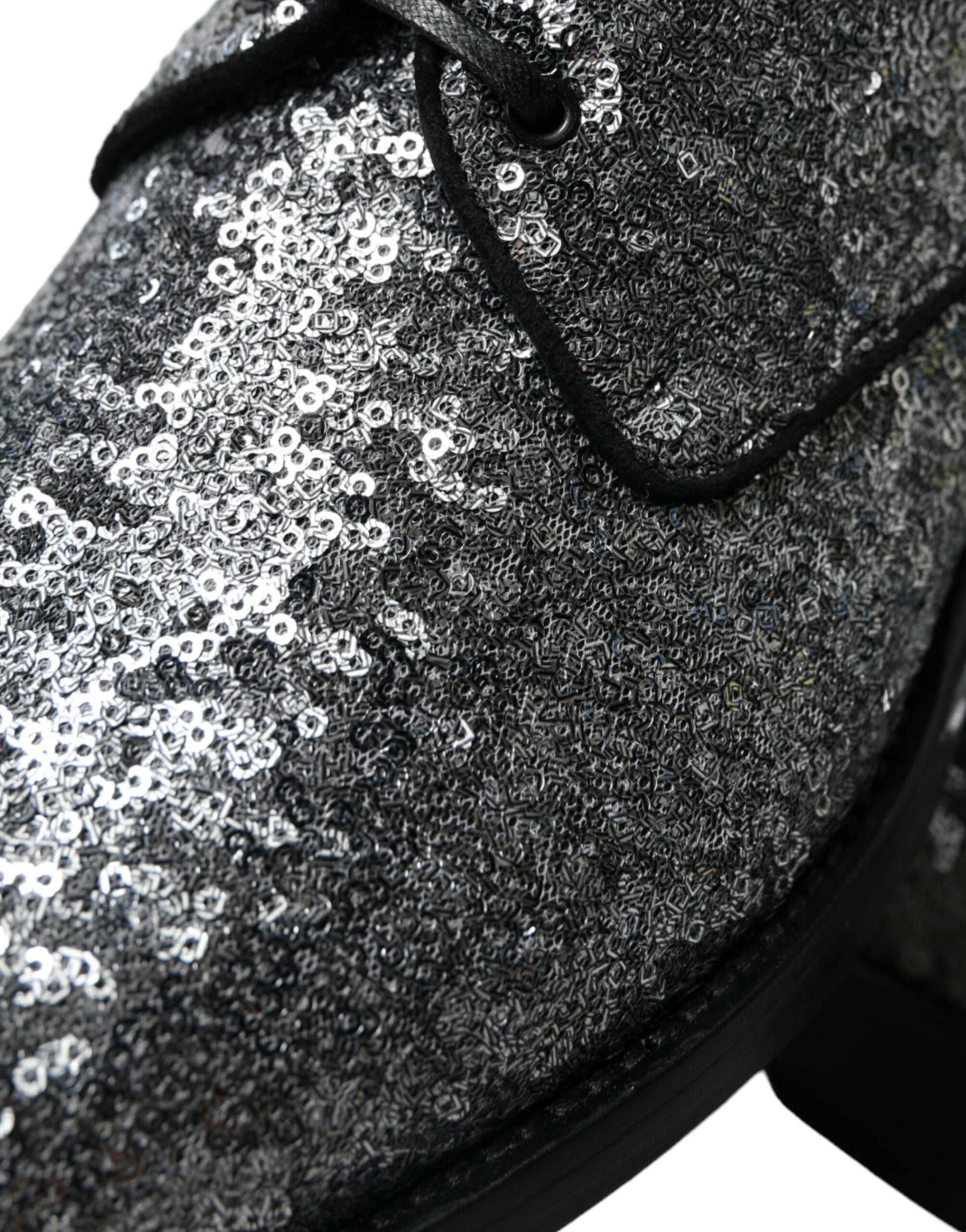 Fashionsarah.com Fashionsarah.com Dolce & Gabbana Silver Sequined Lace Up Men Derby Dress Shoes