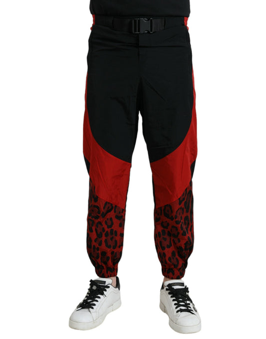 Fashionsarah.com Fashionsarah.com Dolce & Gabbana Black Red Leopard Print Nylon Jogger Pants