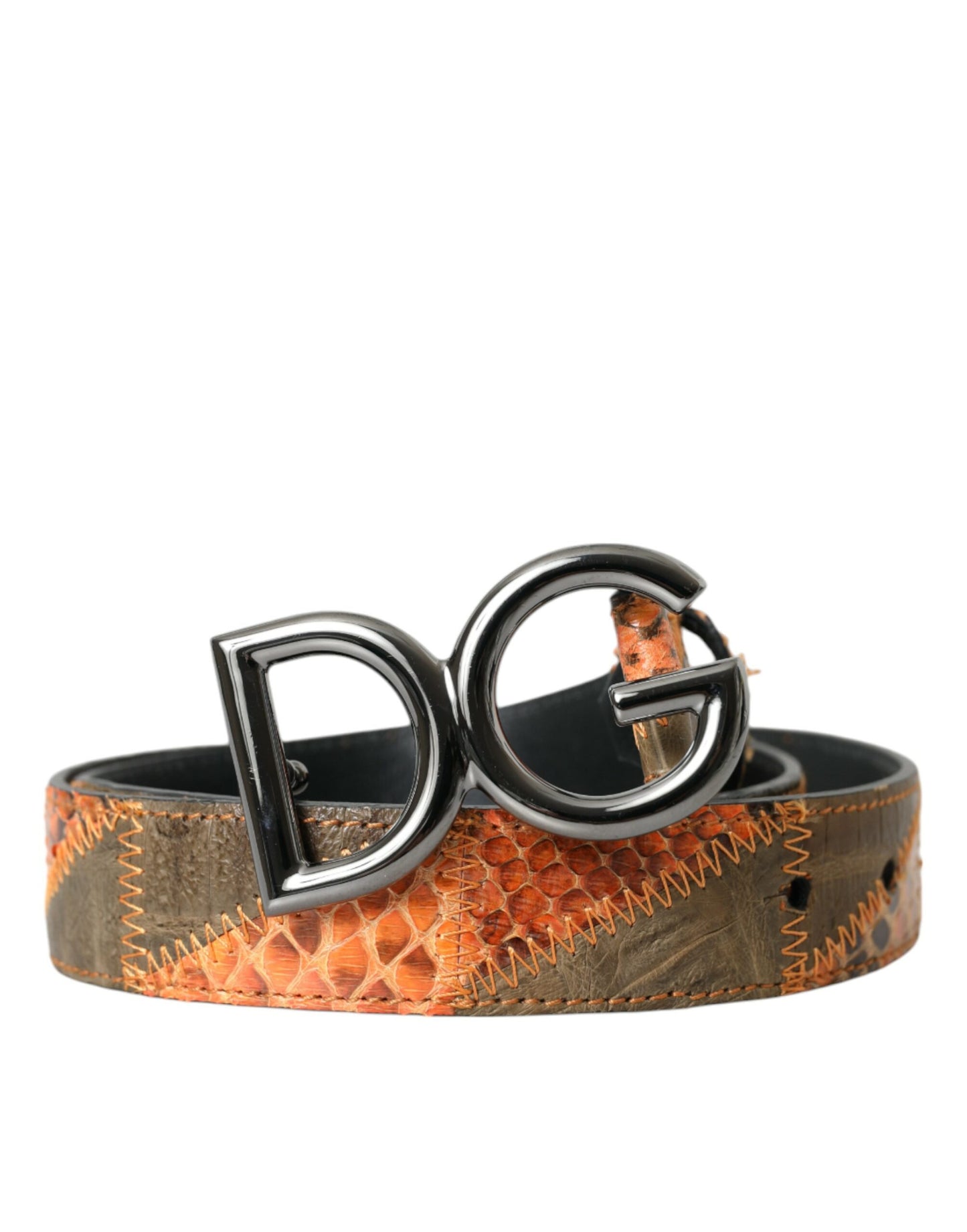 Fashionsarah.com Fashionsarah.com Dolce & Gabbana Patchwork Python Leather Logo Buckle Belt Men