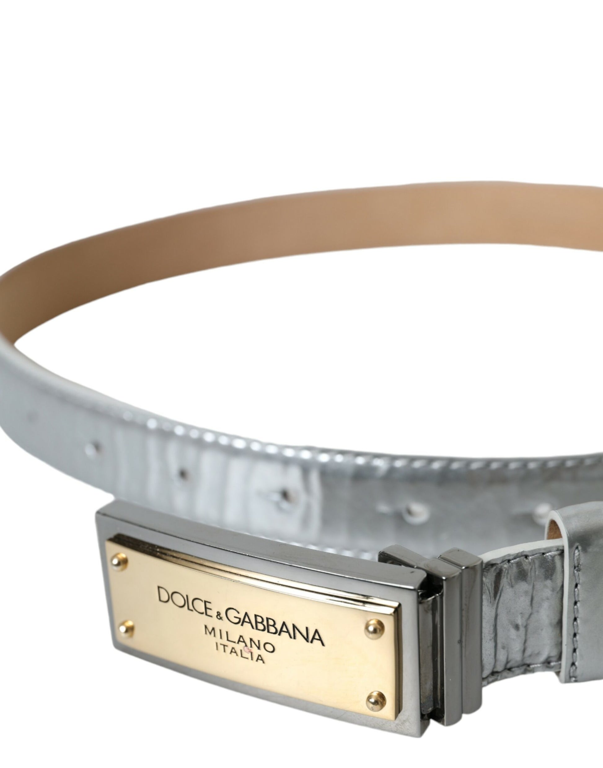 Fashionsarah.com Fashionsarah.com Dolce & Gabbana Silver Leather Metal Logo Buckle Belt Men