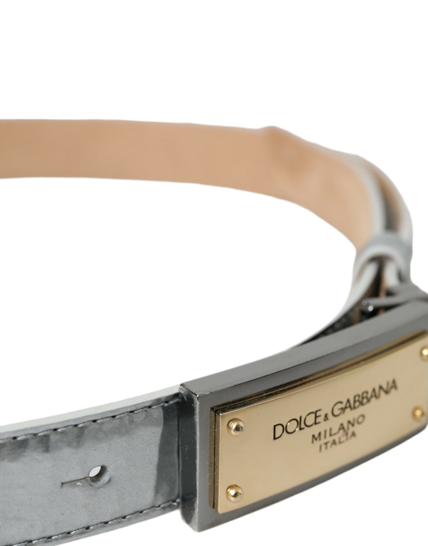 Fashionsarah.com Fashionsarah.com Dolce & Gabbana Silver Leather Metal Logo Buckle Belt Men