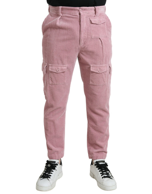 Fashionsarah.com Fashionsarah.com Dolce & Gabbana Pink Corduroy Cotton Stretch Skinny Cargo Jeans