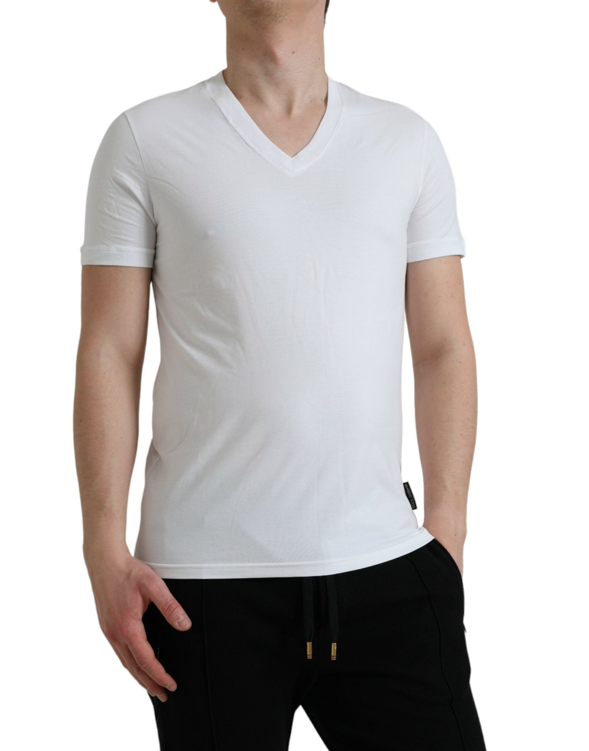 Dolce & Gabbana White Cotton V-neck Short Sleeve Underwear T-shirt | Fashionsarah.com