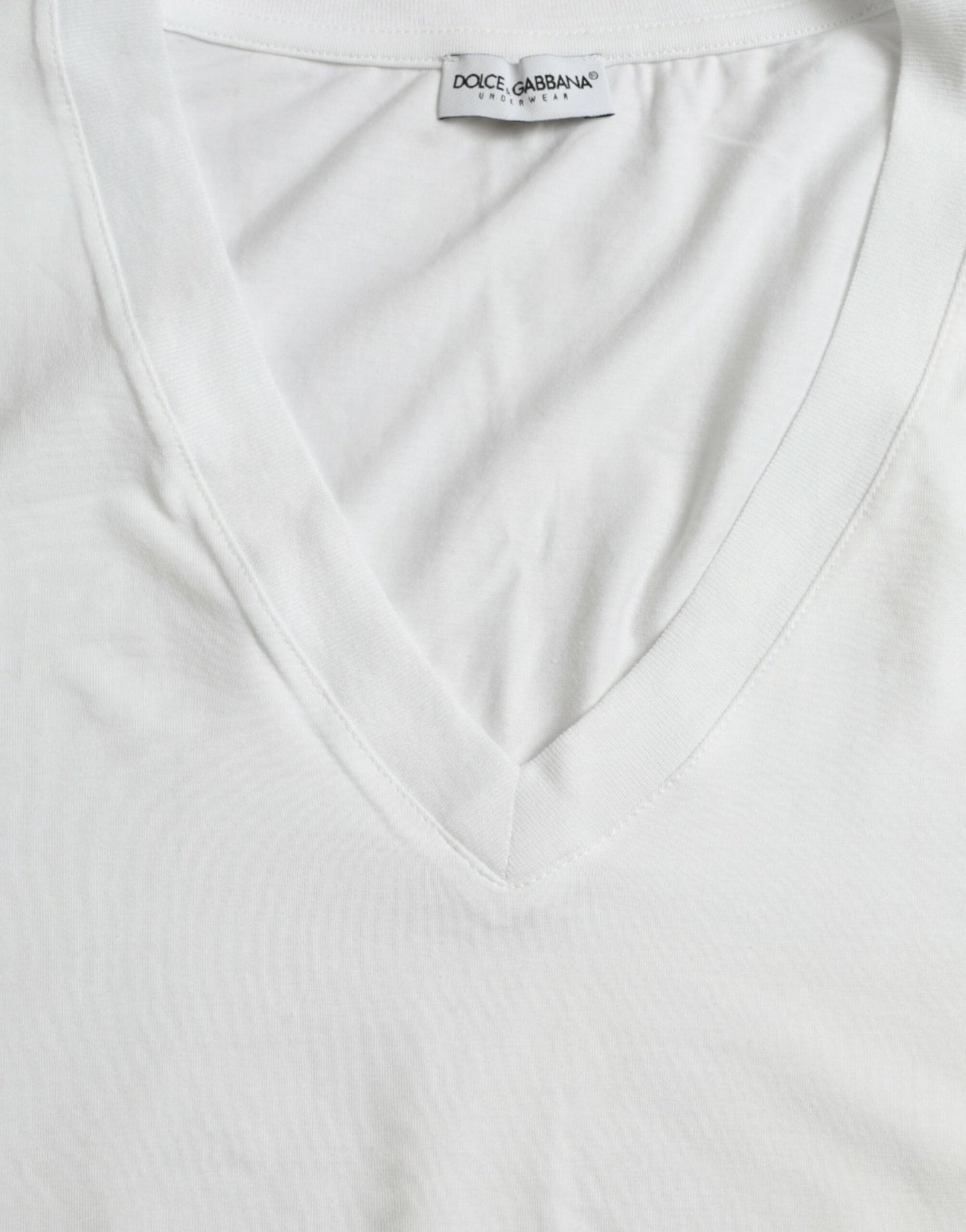 Fashionsarah.com Fashionsarah.com Dolce & Gabbana White Cotton V-neck Short Sleeve Underwear T-shirt