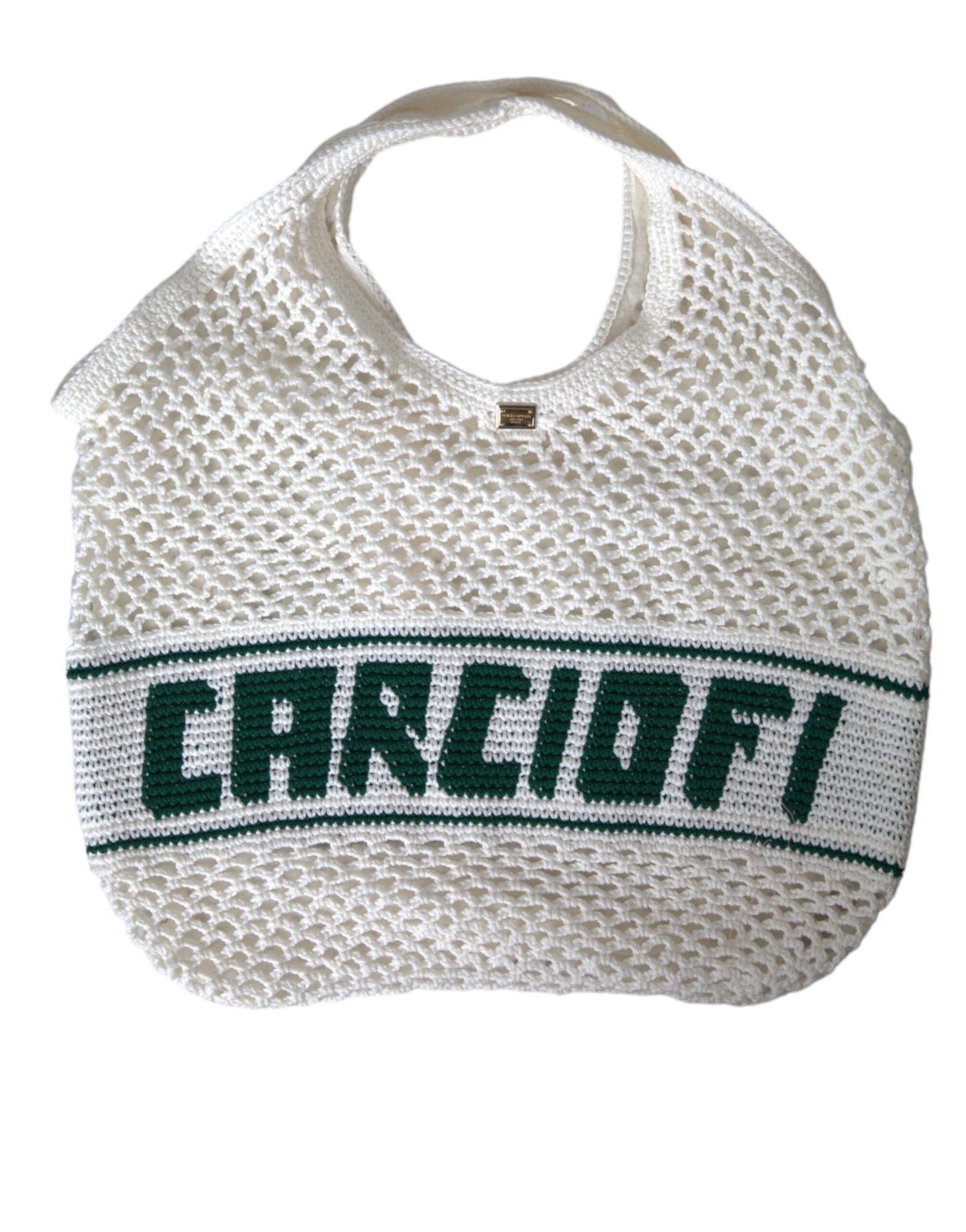 Dolce & Gabbana White Green Knitted Cotton Logo Shopping Tote Bag | Fashionsarah.com