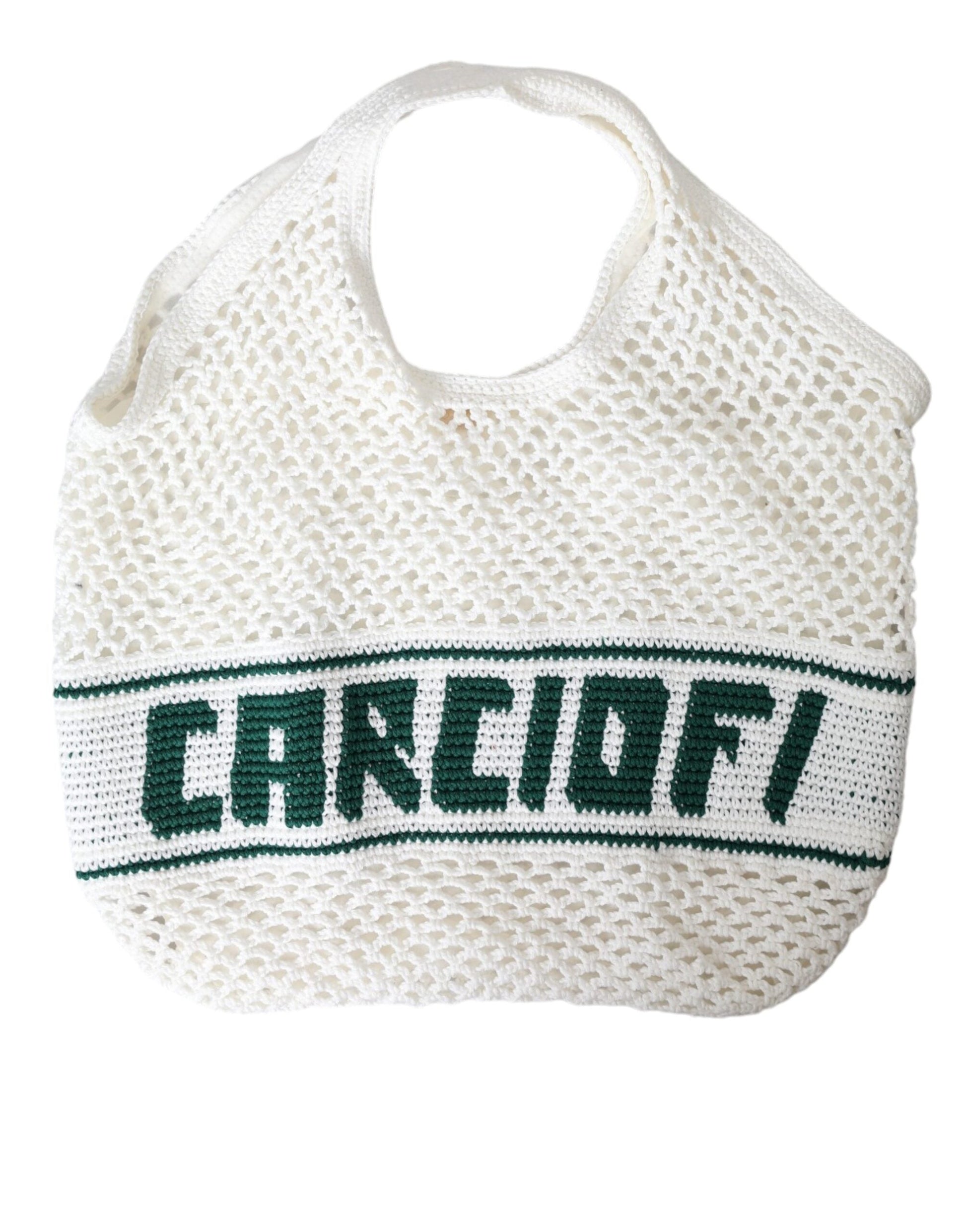 Dolce & Gabbana White Green Knitted Cotton Logo Shopping Tote Bag | Fashionsarah.com