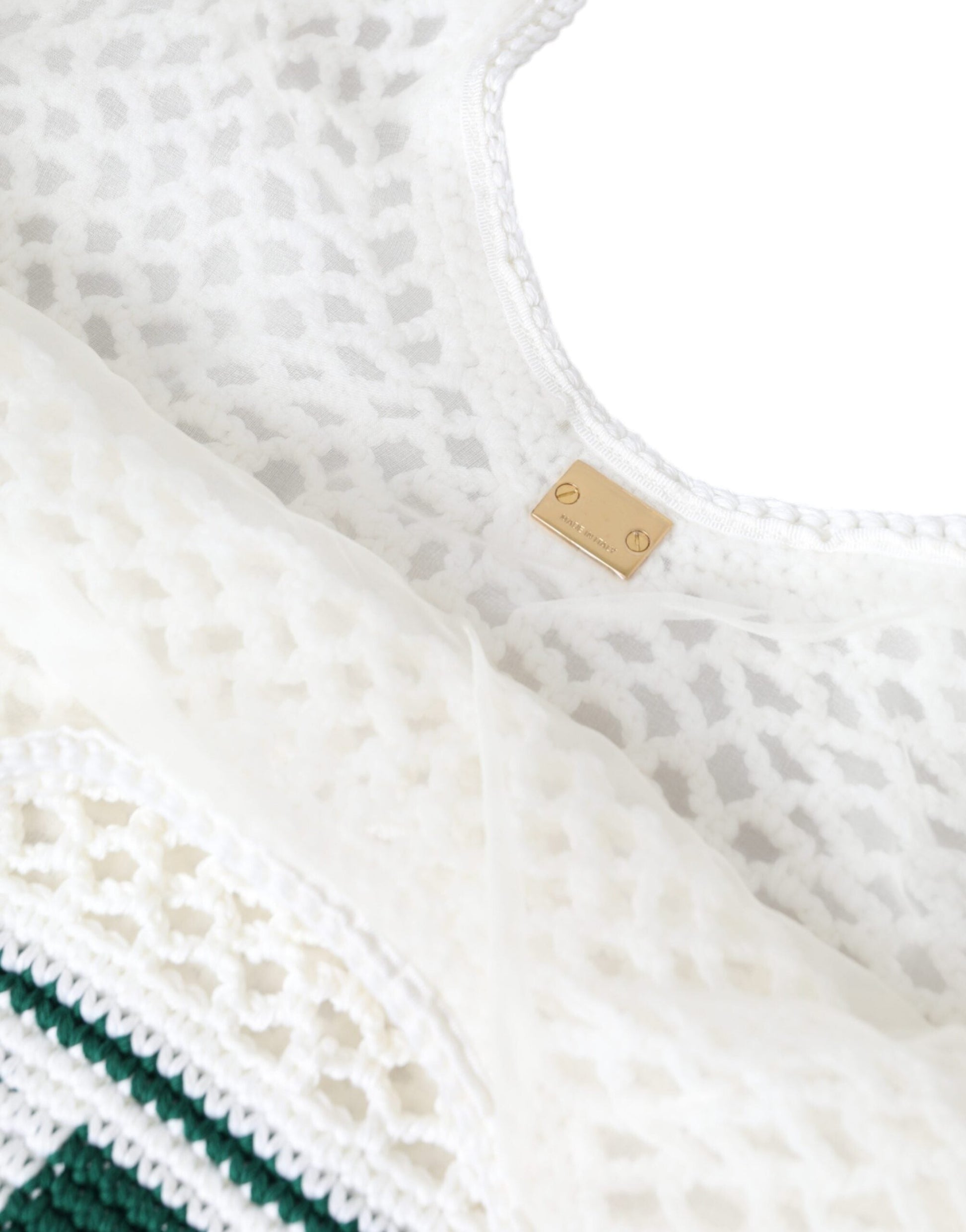 Dolce & Gabbana White Green Knitted Cotton Logo Shopping Tote Bag | Fashionsarah.com