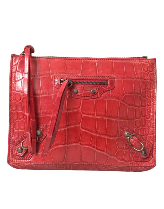 Balenciaga Exotic Red Alligator Leather Clutch | Fashionsarah.com